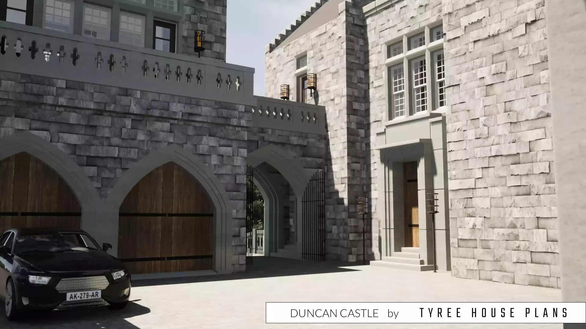 Interior motor court. Duncan Castle by Tyree House Plans.