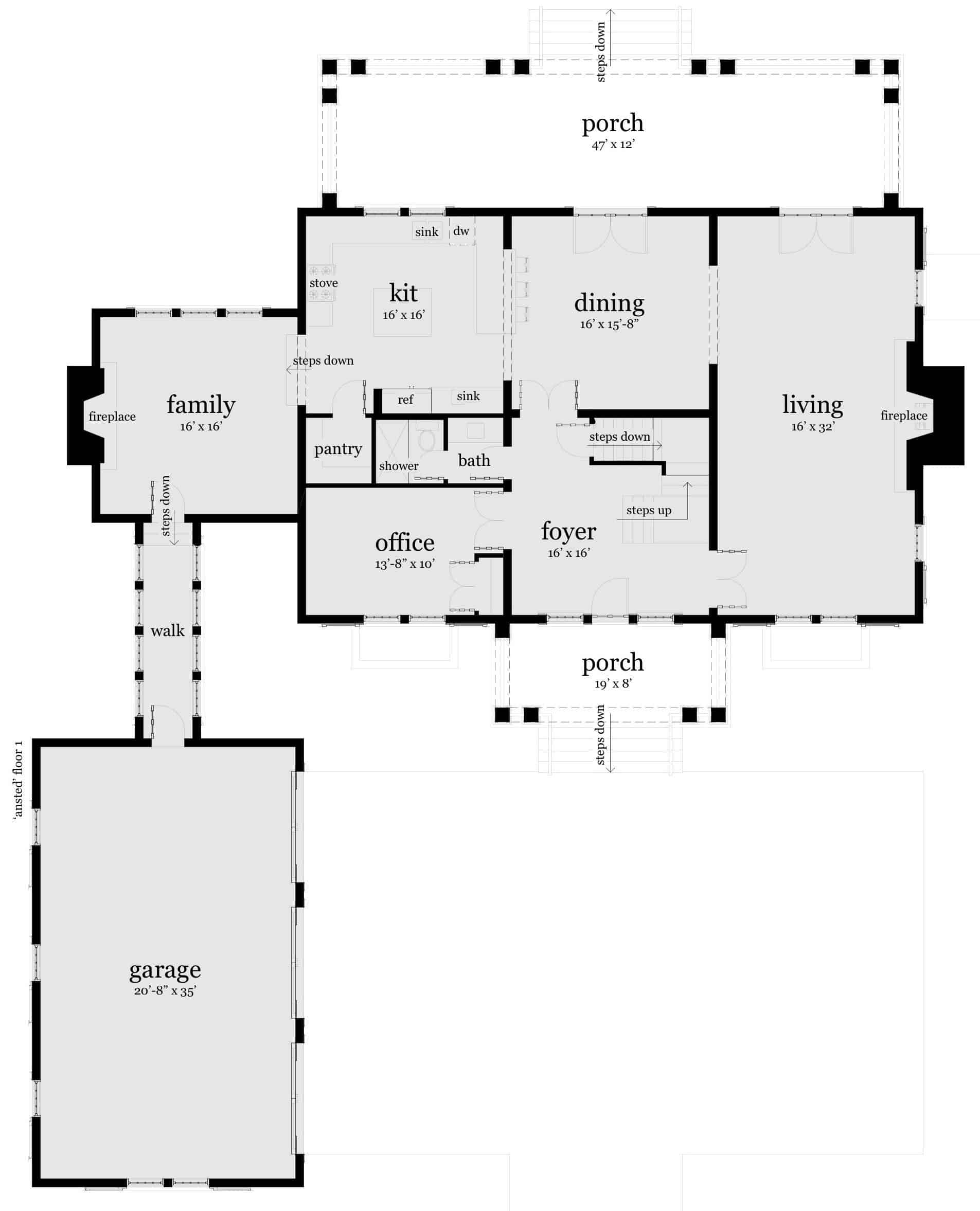 Floor 1. Ansted by Tyree House Plans.