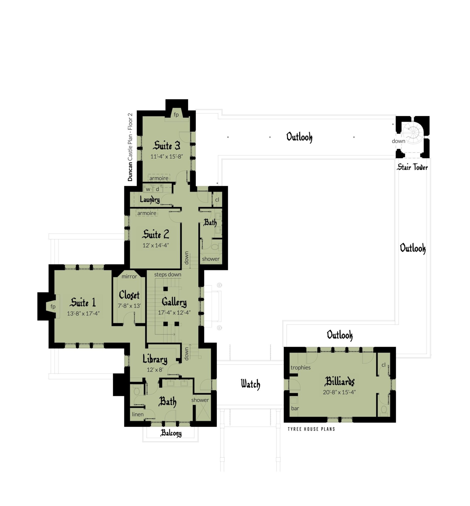 Floor 2. Duncan Castle by Tyree House Plans.