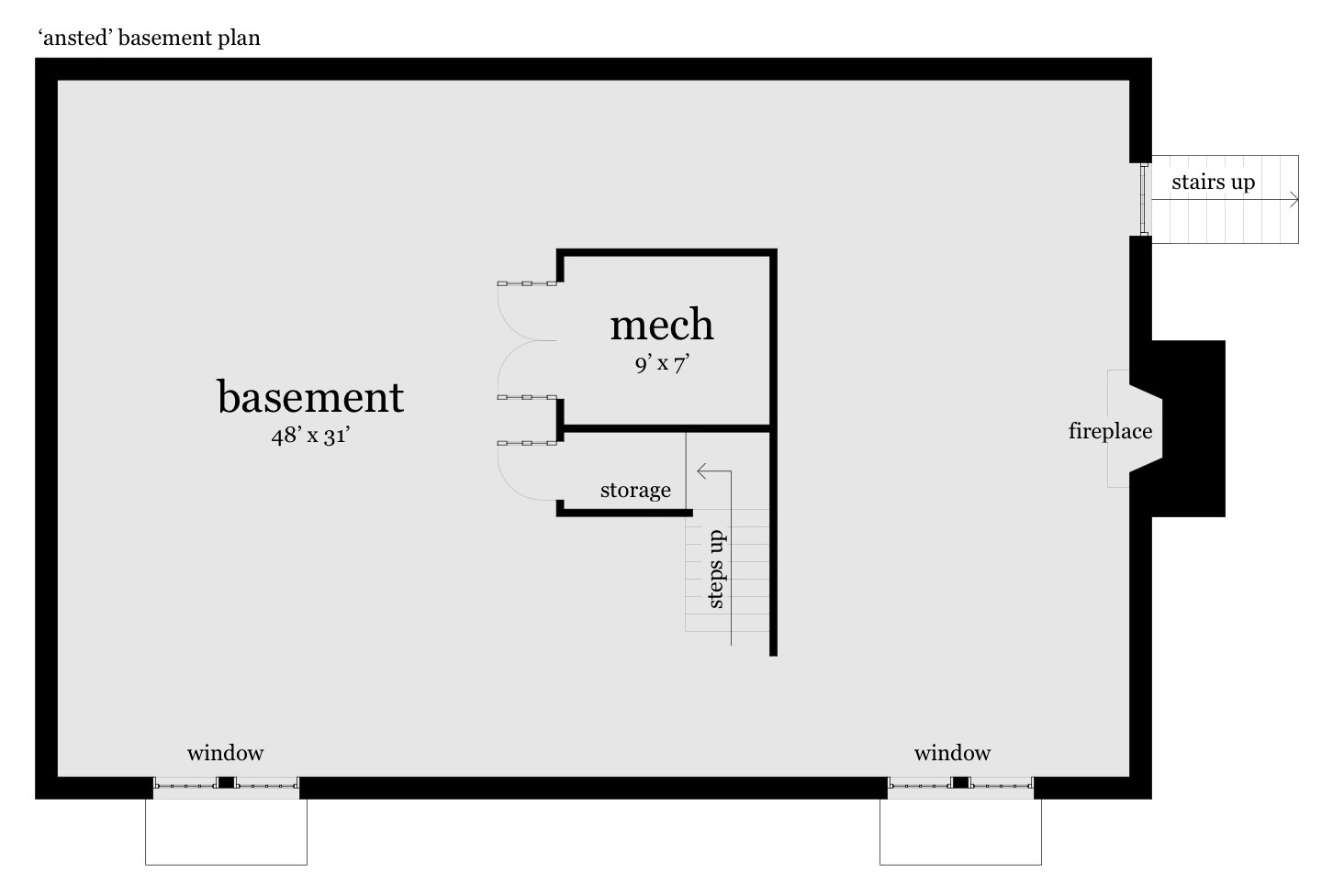 Basement plan. Ansted by Tyree House Plans.
