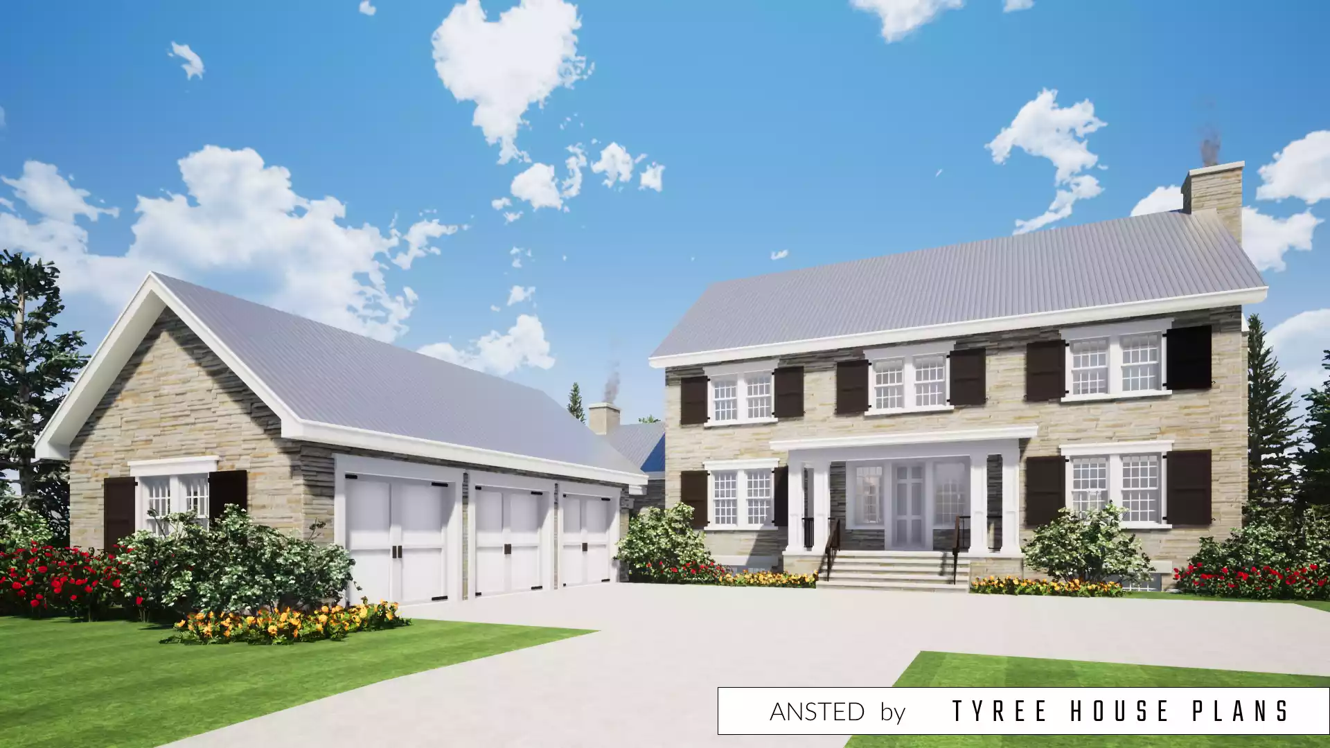 Front view. Ansted by Tyree House Plans.