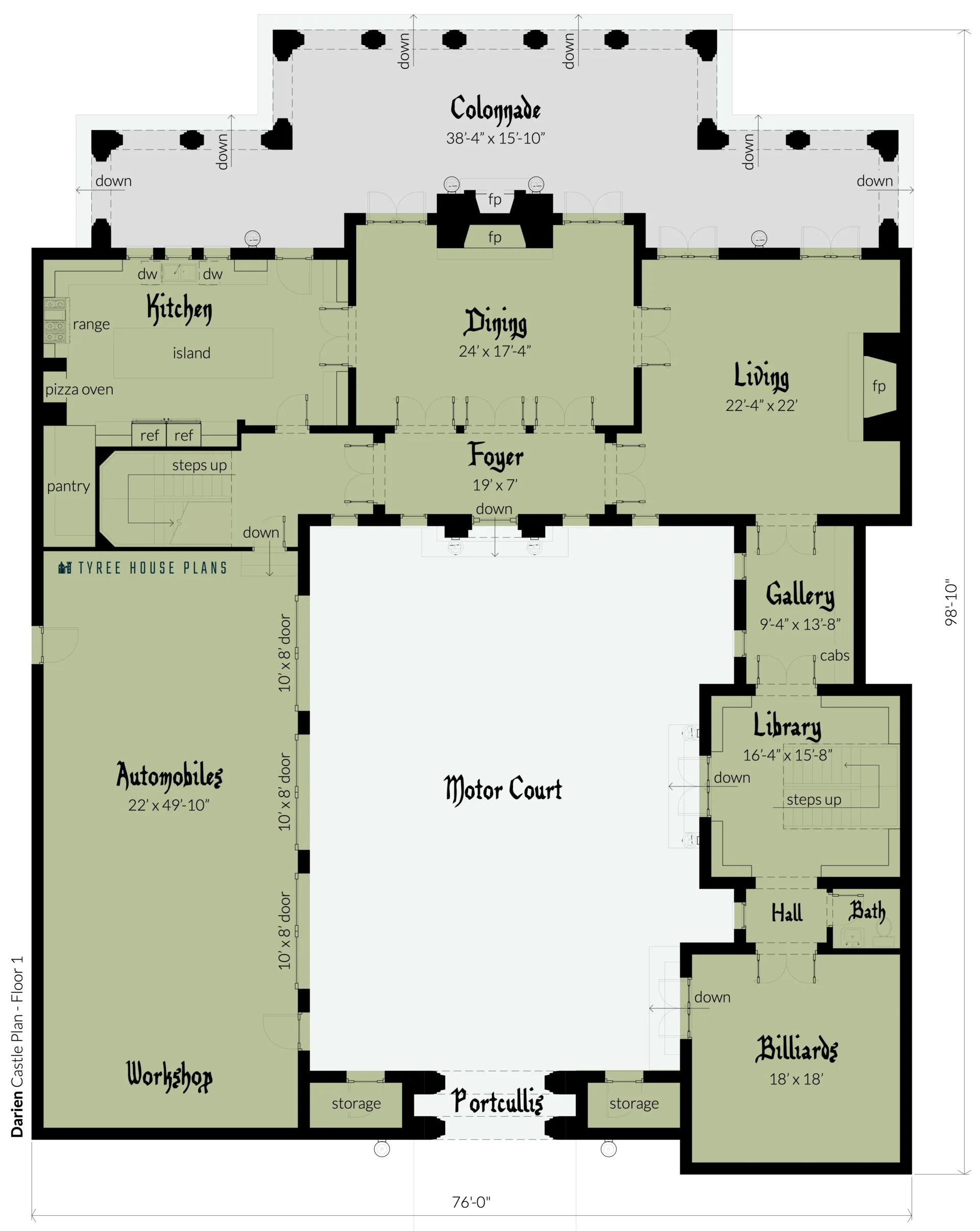 Floor 1 - Darien Castle by Tyree House Plans
