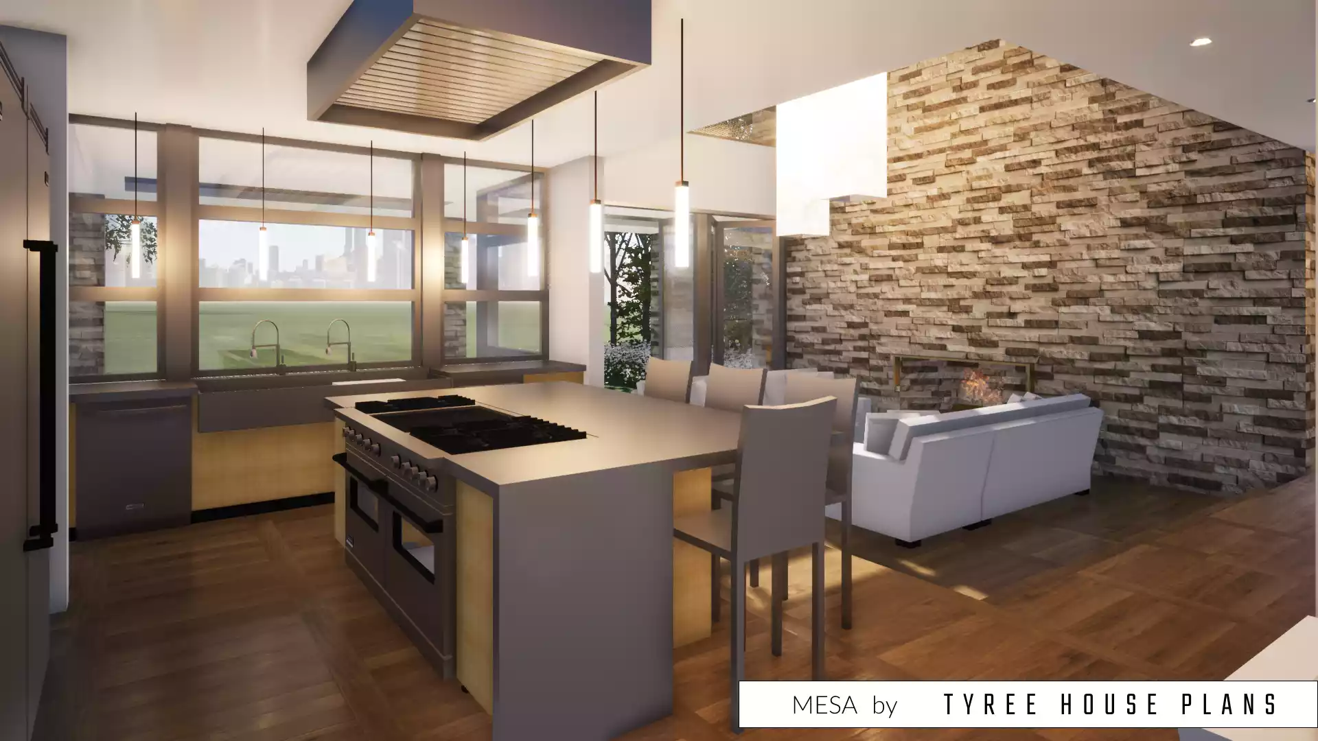Kitchen with island. Mesa by Tyree House Plans.