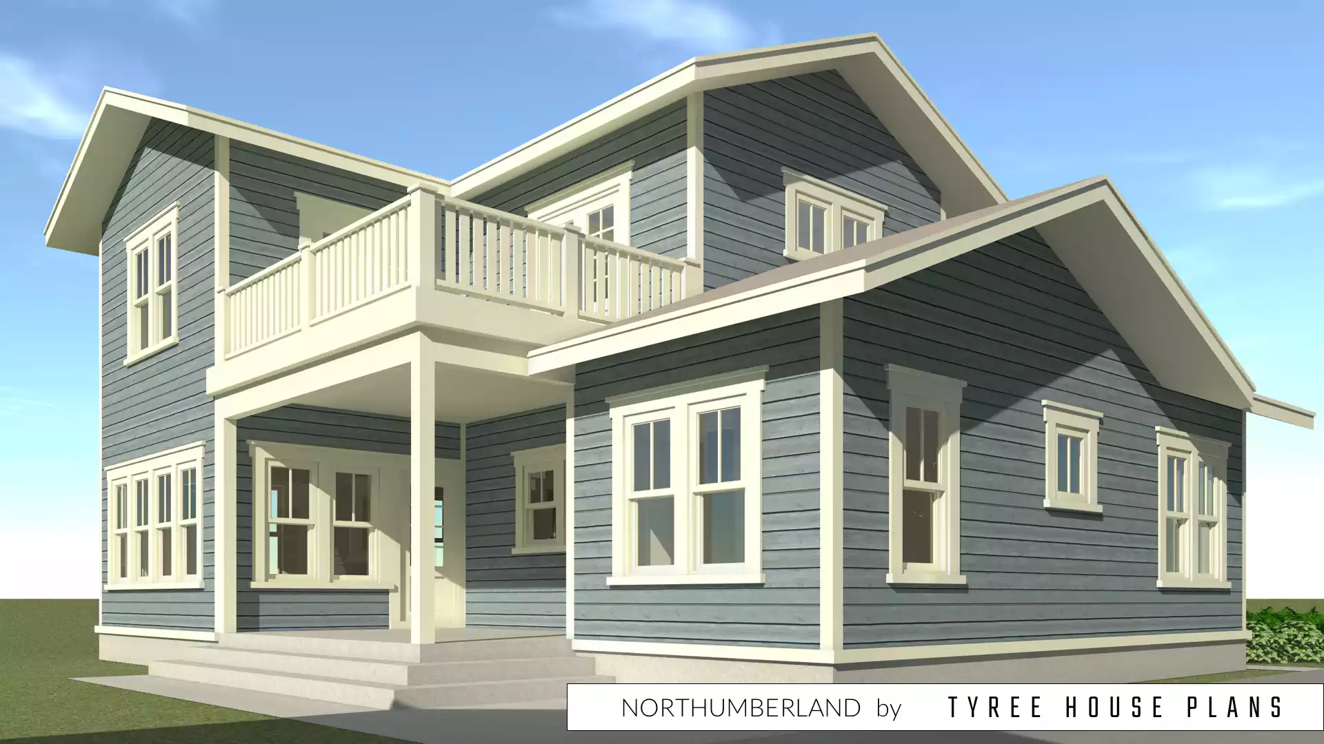 Rear porch and upper deck. Northumberland by Tyree House Plans.