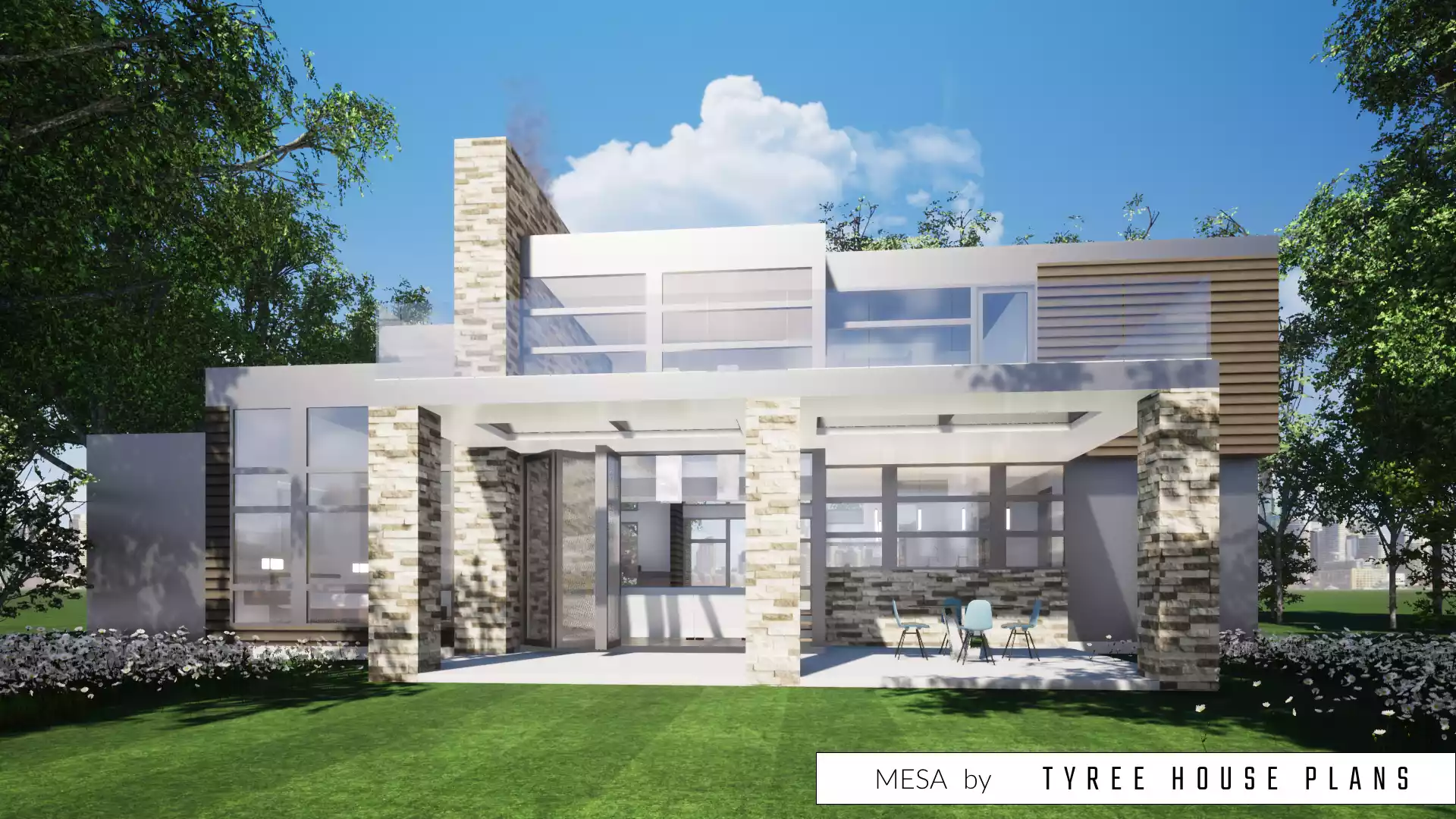 Rear porch with sundeck above. Mesa by Tyree House Plans.