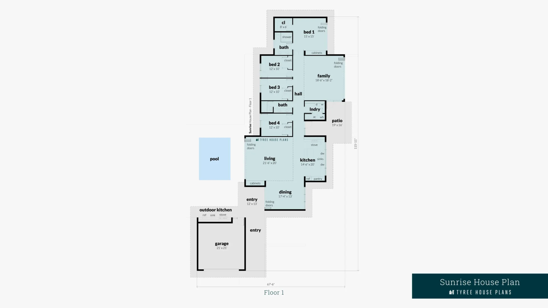 Sunrise House Plan Floor Artwork by Tyree House Plans