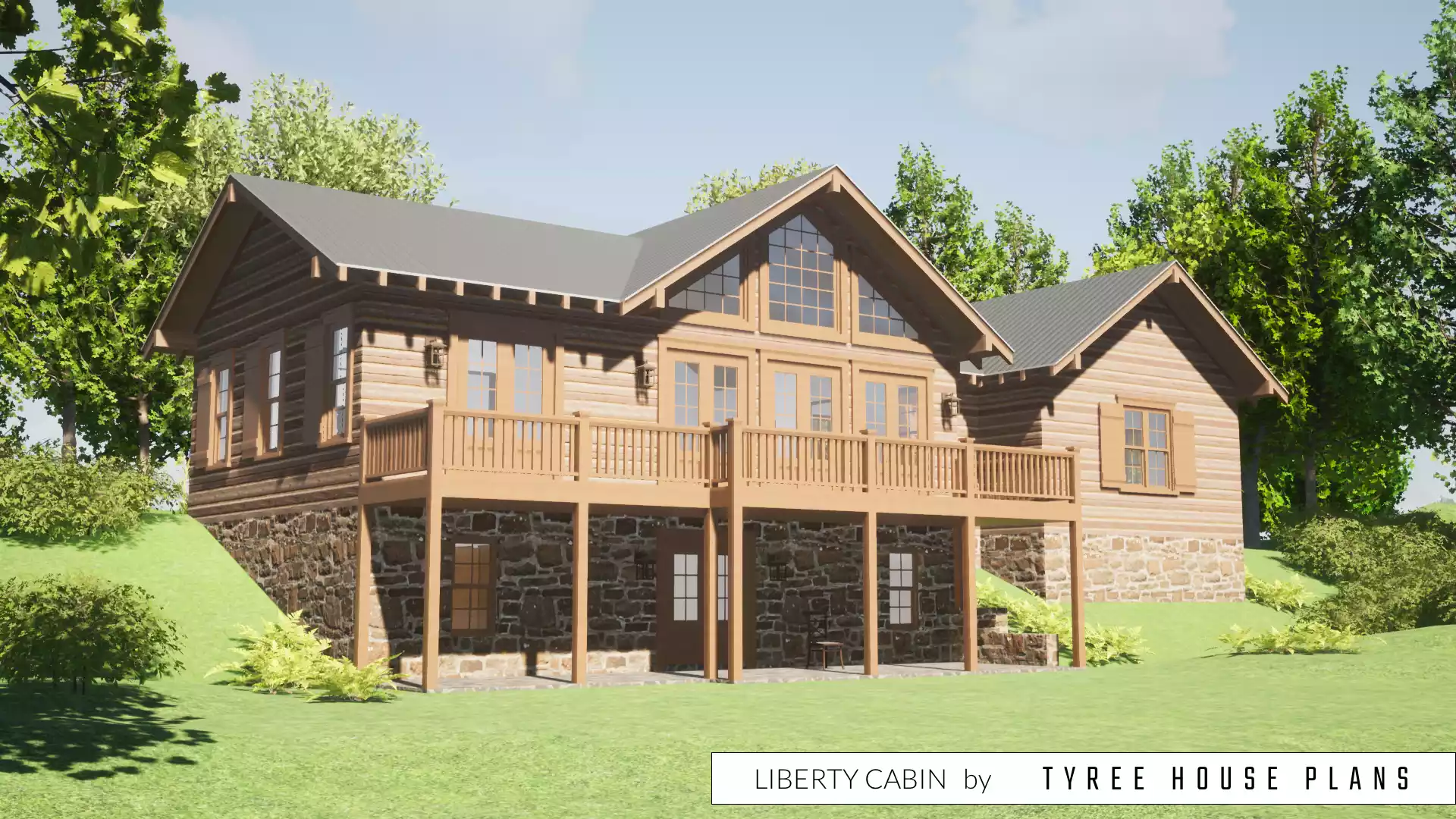 Rear view. Liberty Cabin by Tyree House Plans.