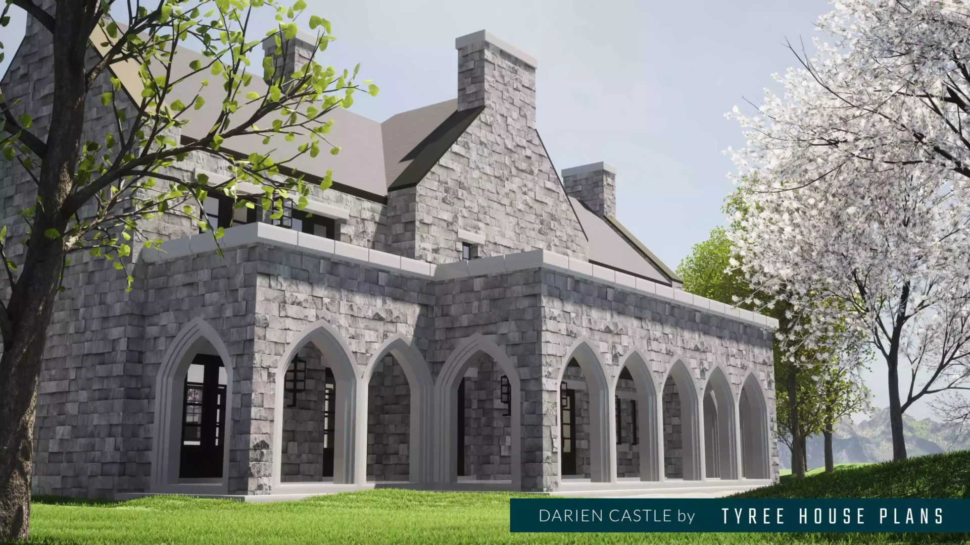 Rear view. Darien Castle by Tyree House Plans.