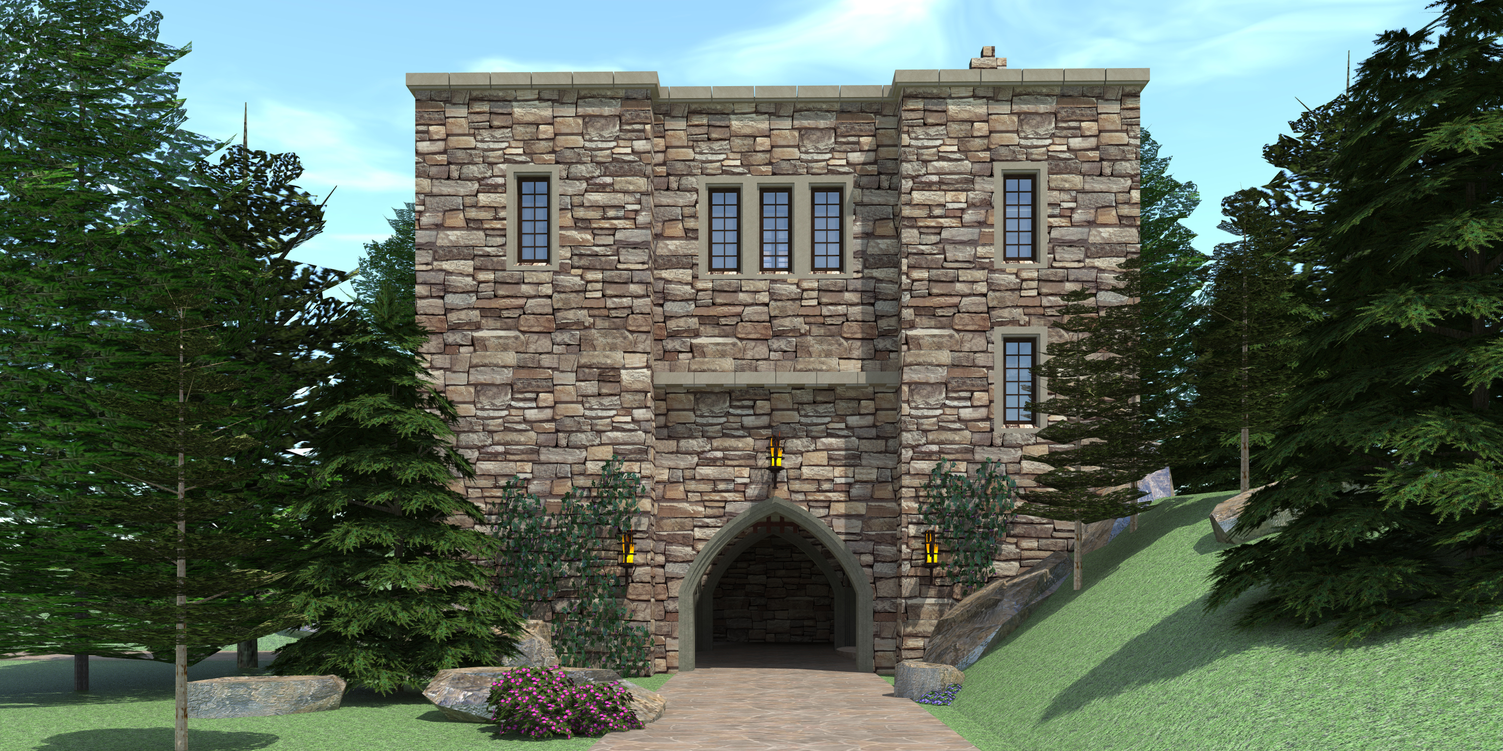  Castle  Tower Home with Basement Garage Tyree House  Plans 