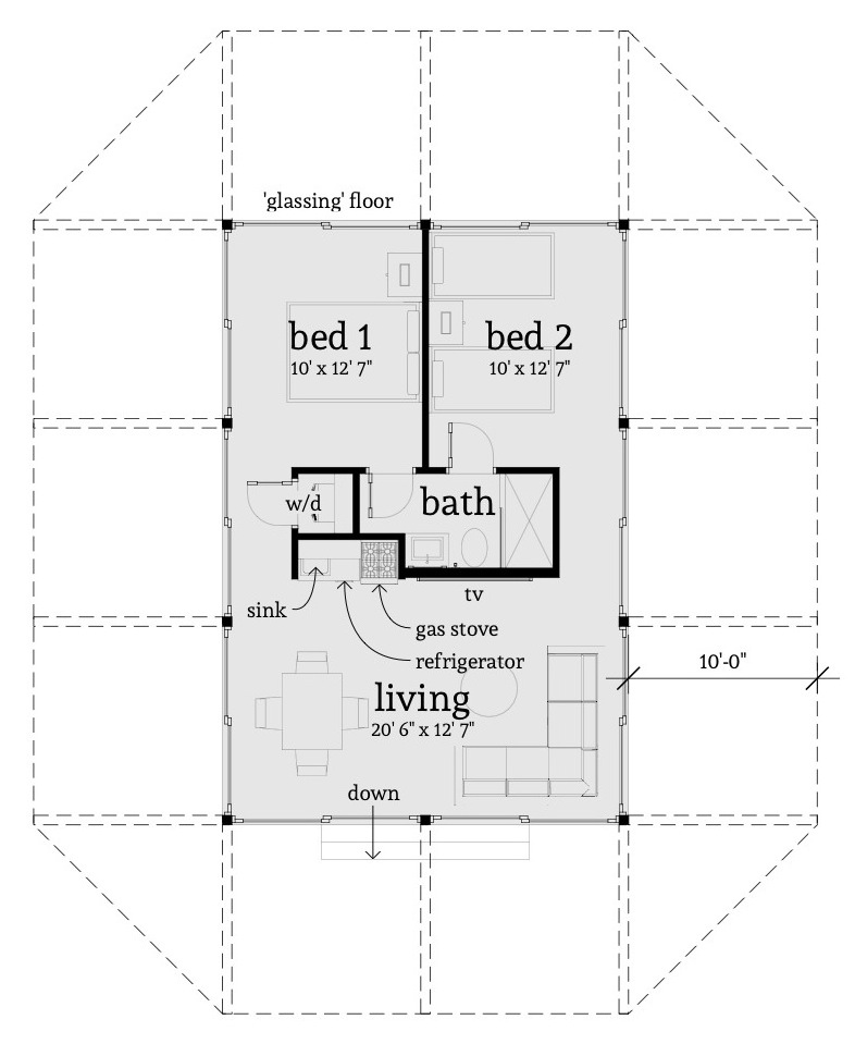 Floor plan. Glassing by Tyree House Plans.