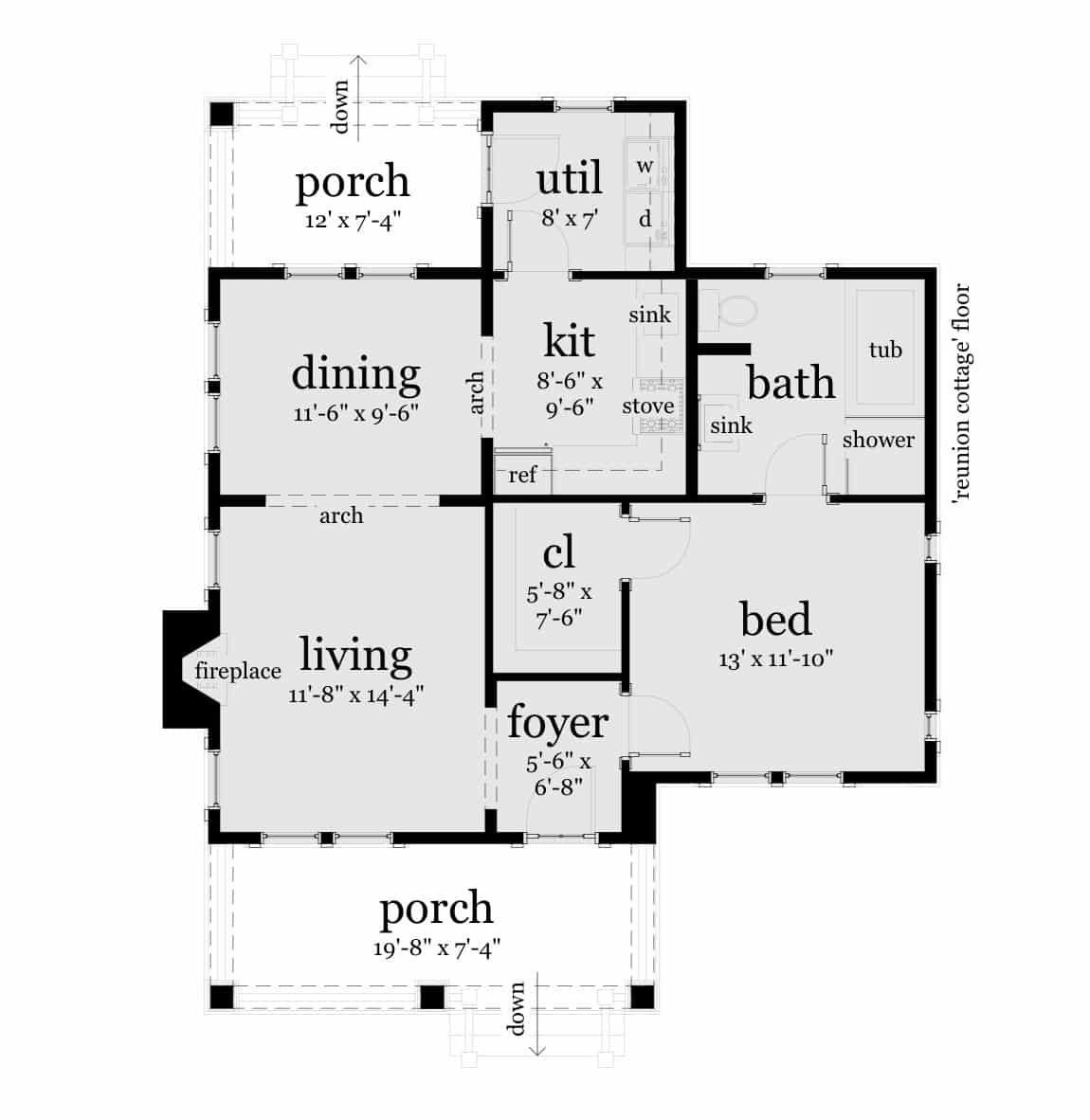 Floor Plan. Reunion Cottage by Tyree House Plans.