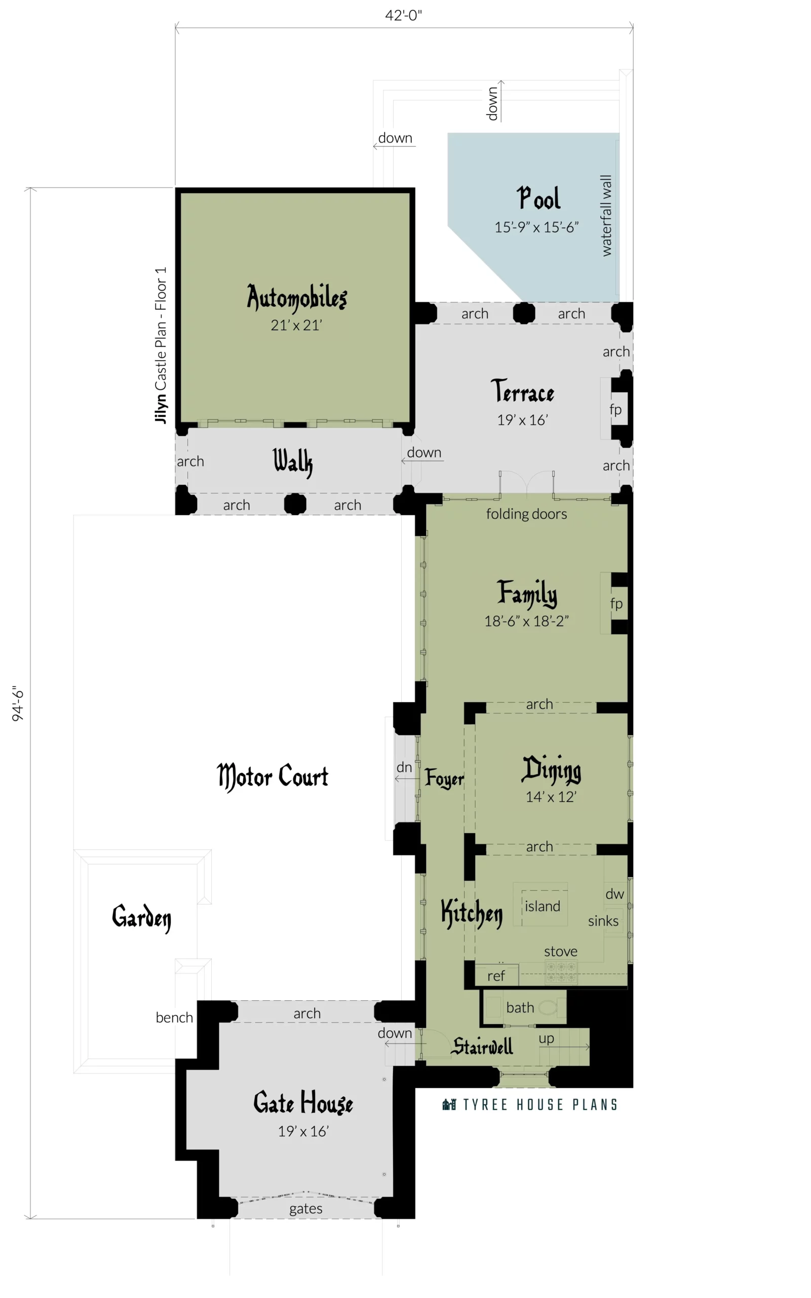 Floor 1. Jilyn Castle by Tyree House Plans.
