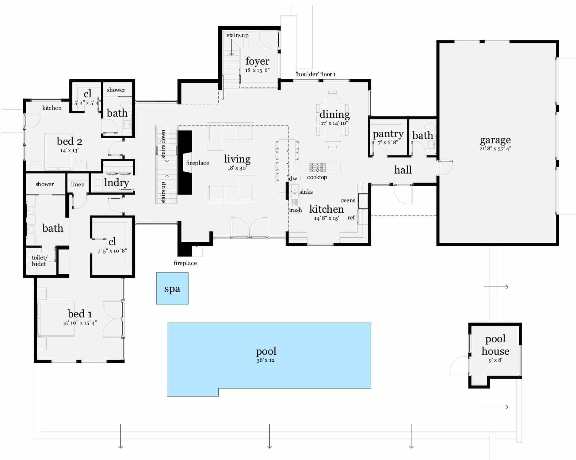 Floor 1. Boulder by Tyree House Plans.