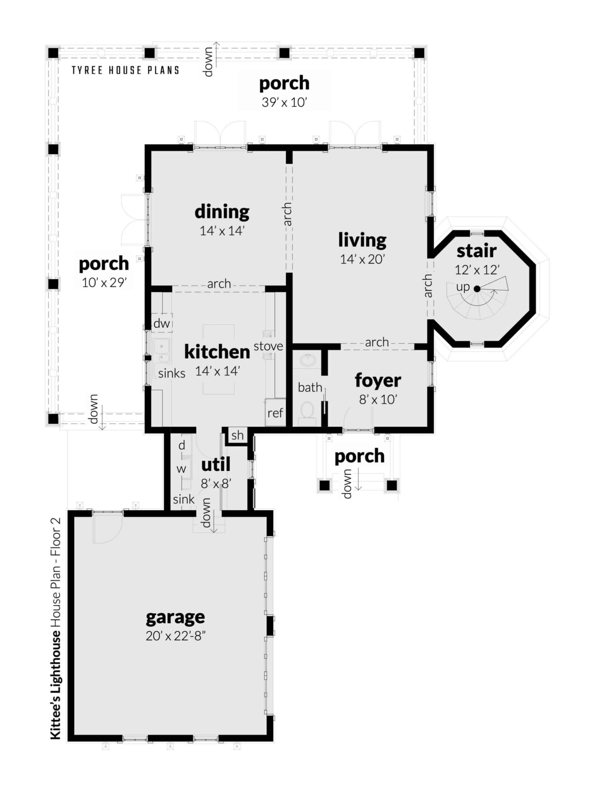 Floor 1. Kittee's Lighthouse by Tyree House Plans.