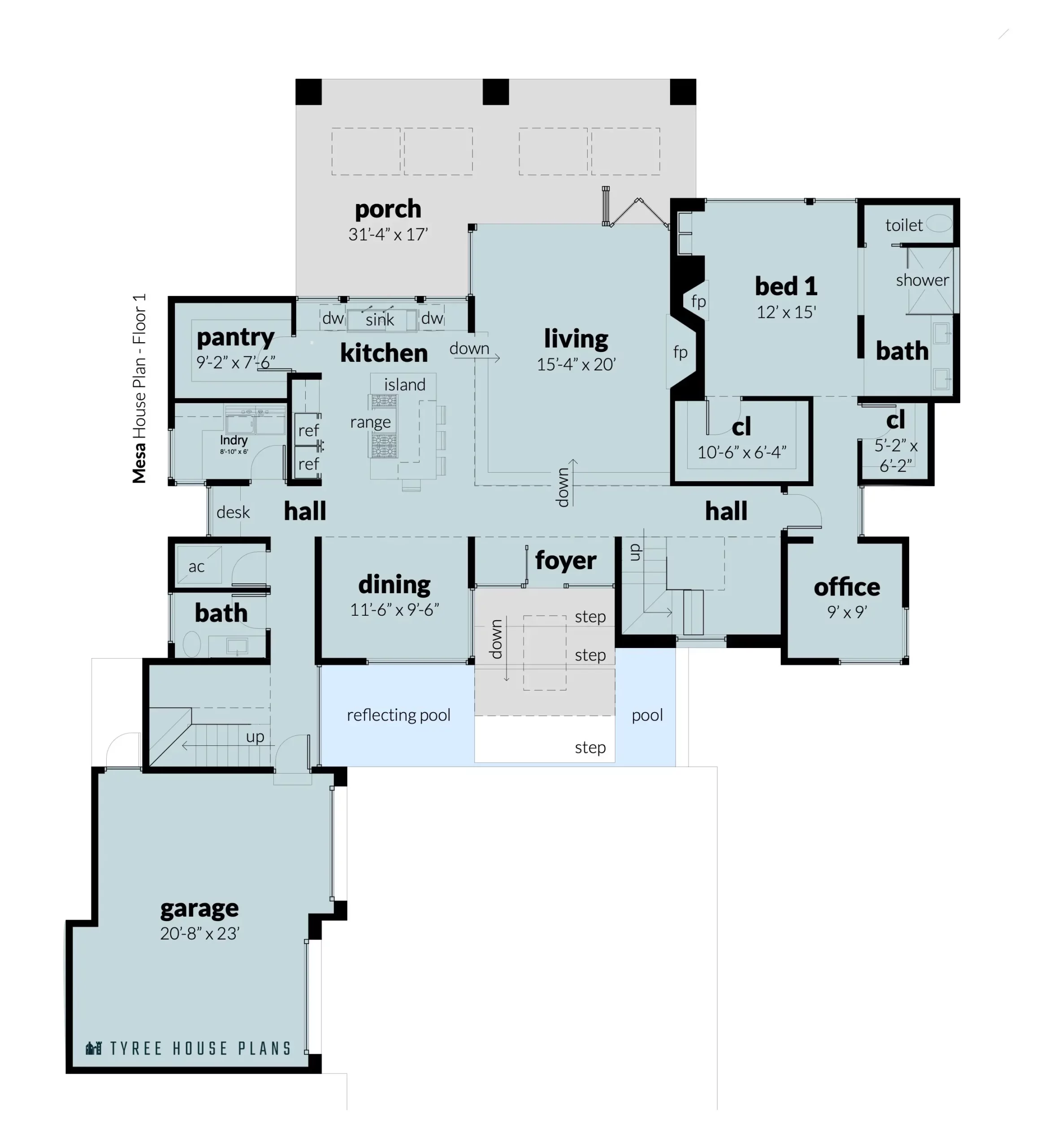 Floor 1. Mesa by Tyree House Plans.