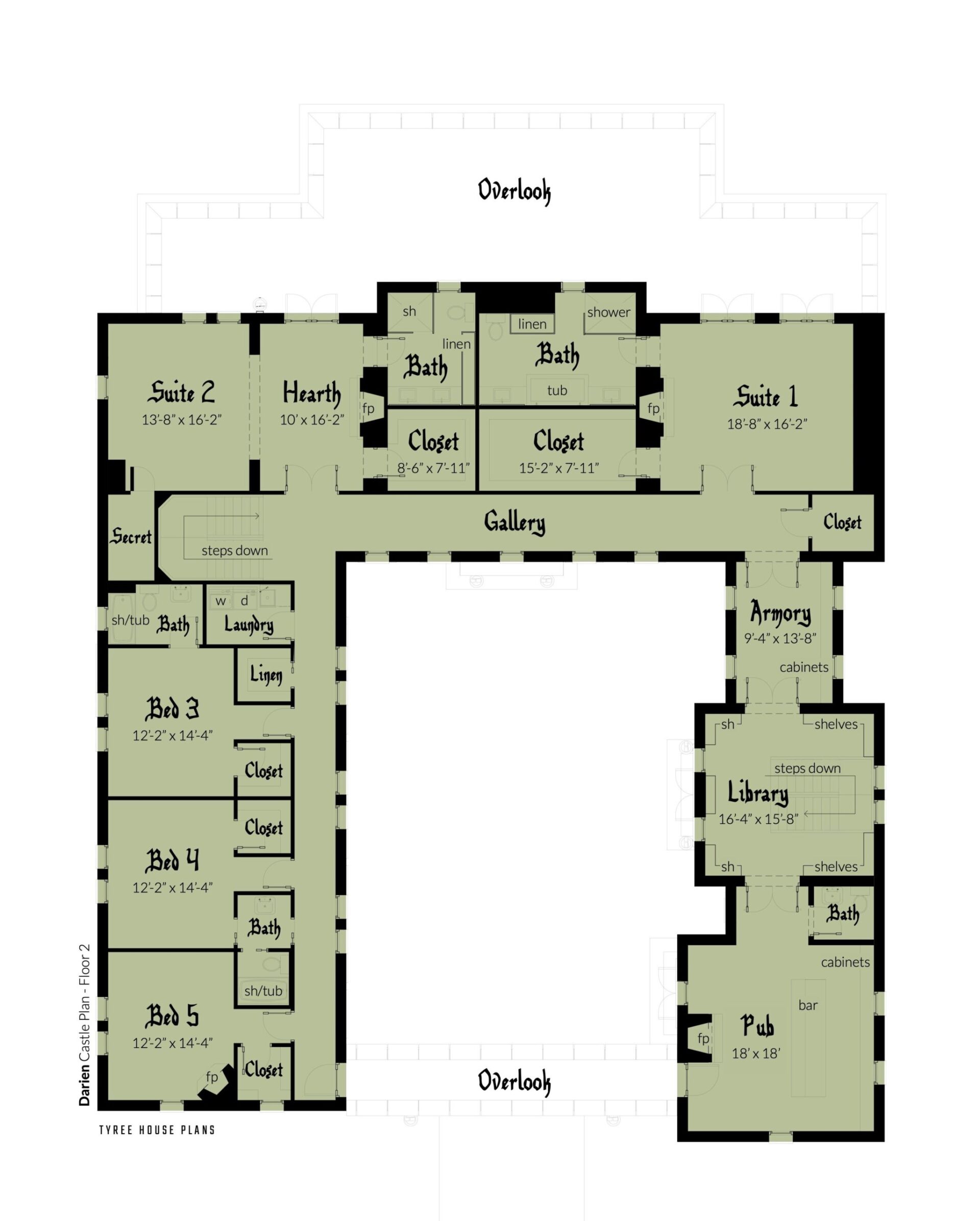 Floor 2. Darien Castle by Tyree House Plans.