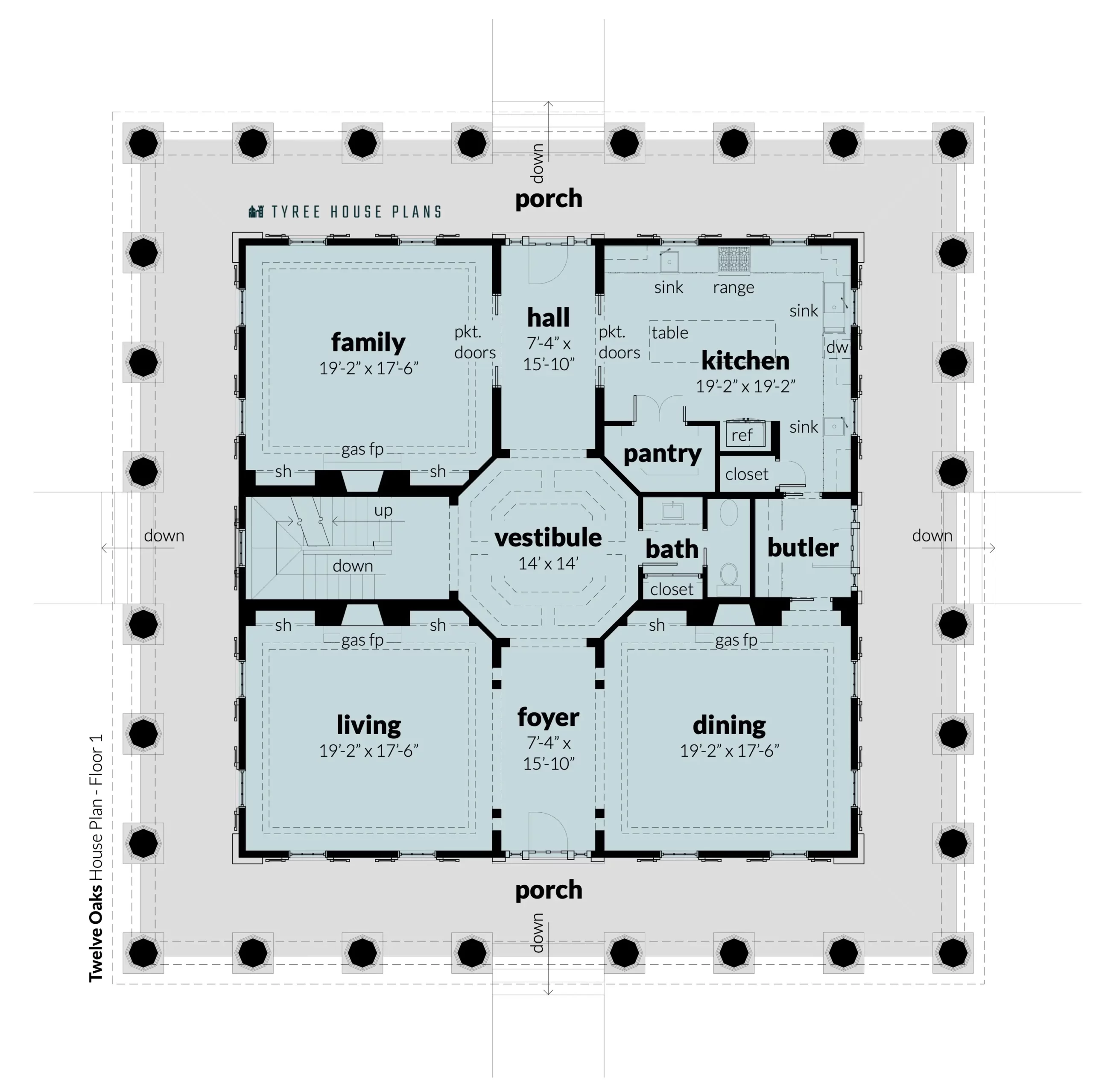 Floor 1. Twelve Oaks by Tyree House Plans.