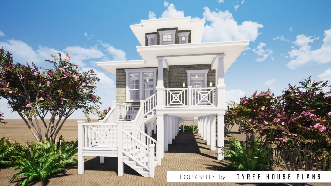 Front view. Four Bells by Tyree House Plans.