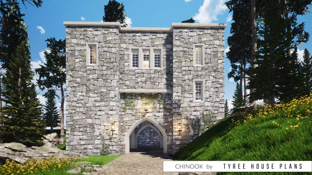 Front view. Chinook Castle by Tyree House Plans.
