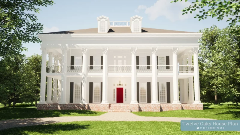 Front of the house. Twelve Oaks by Tyree House Plans.