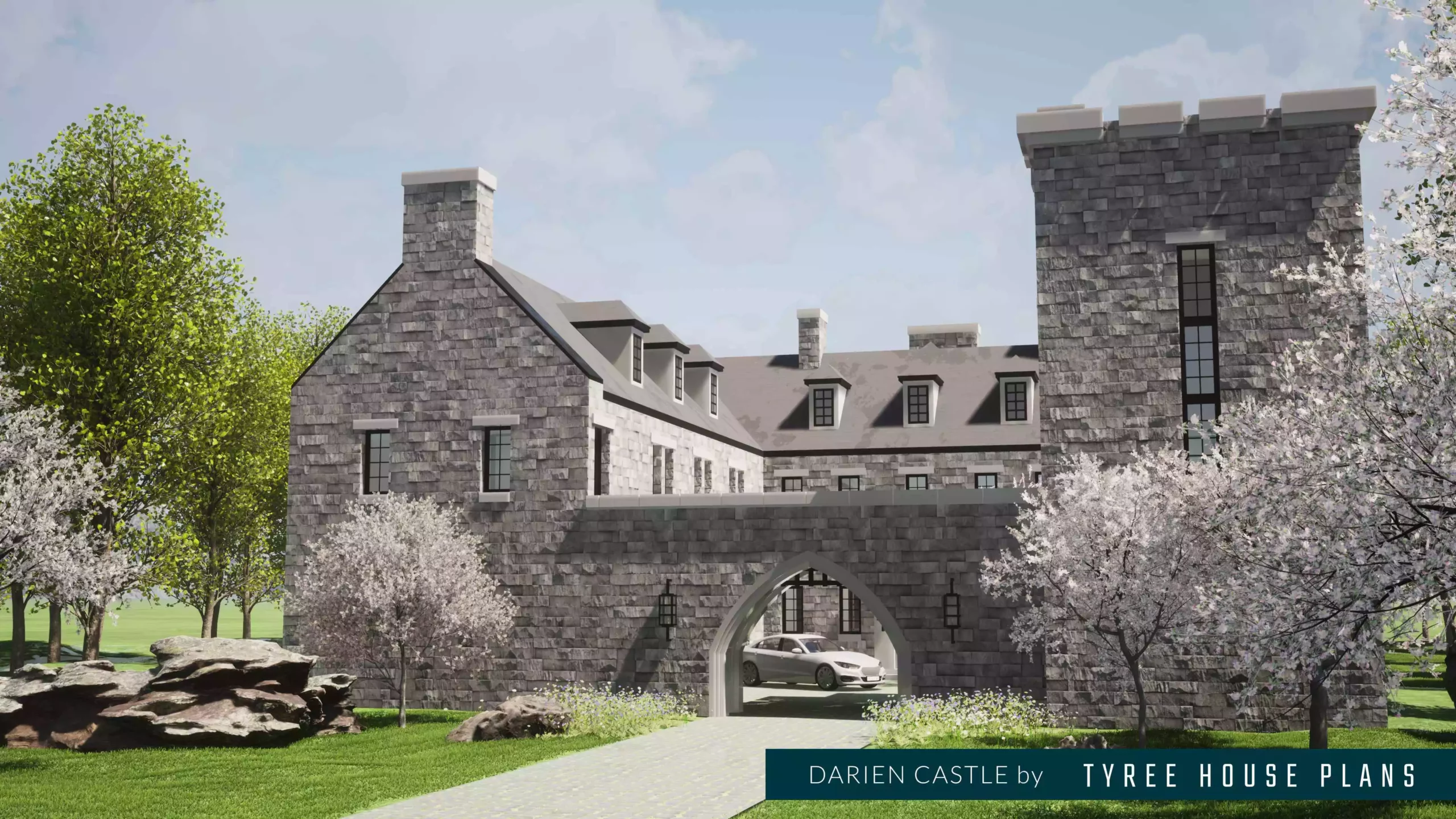 Front view. Darien Castle by Tyree House Plans.