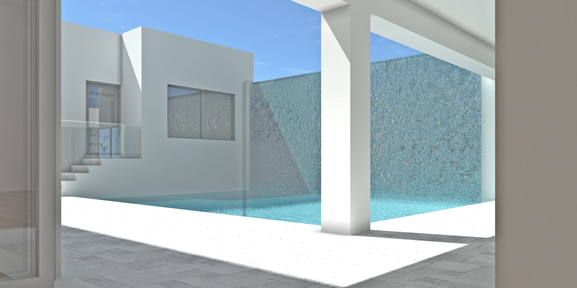 Interior courtyard pool. Limestone by Tyree House Plans.