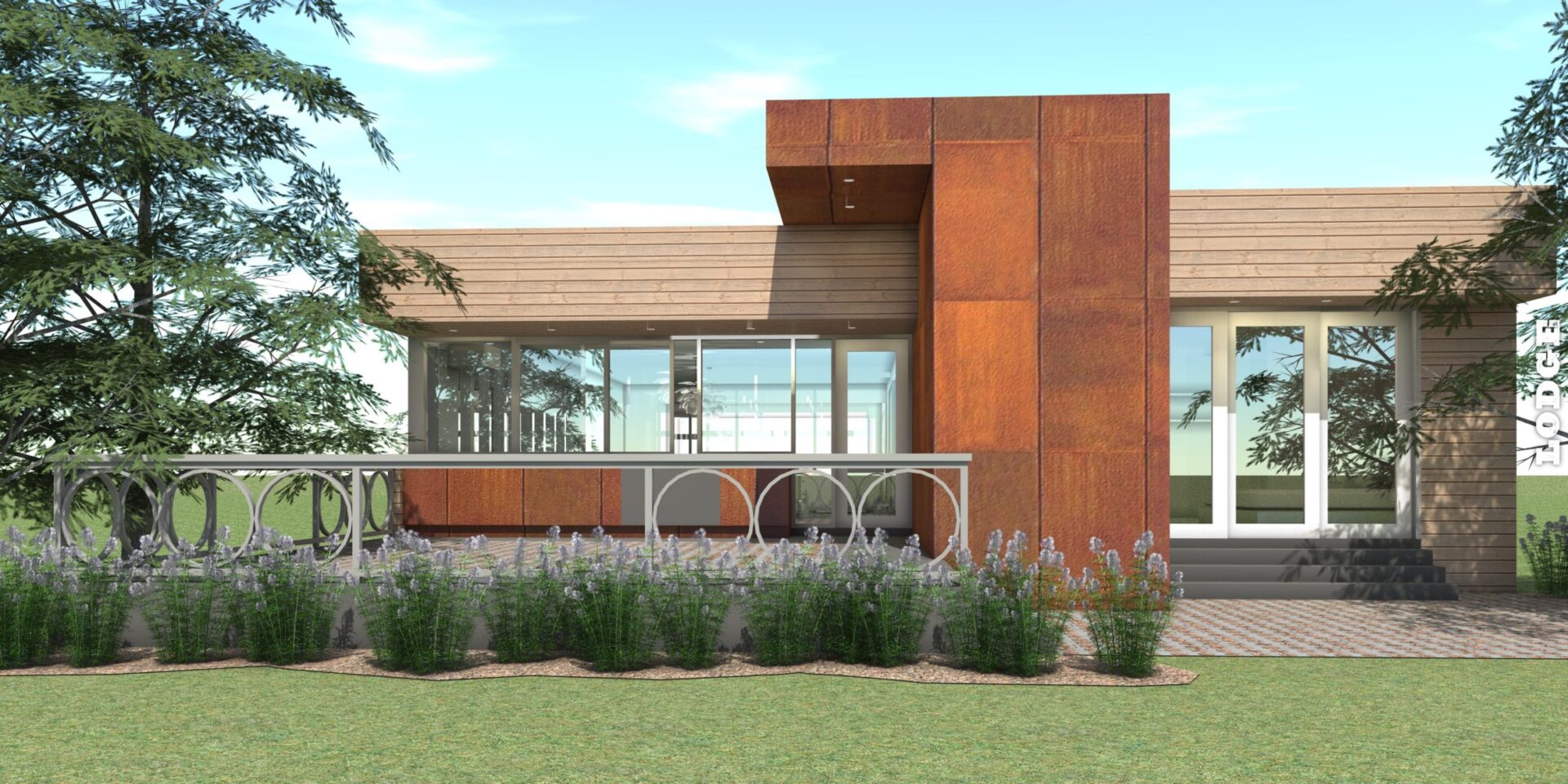 Rear view. Lodge by Tyree House Plans.