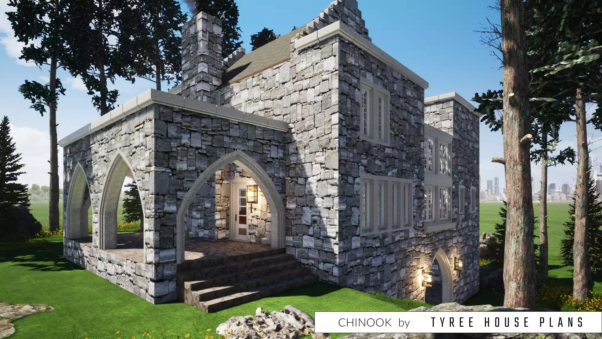 Back of house. Chinook Castle by Tyree House Plans.