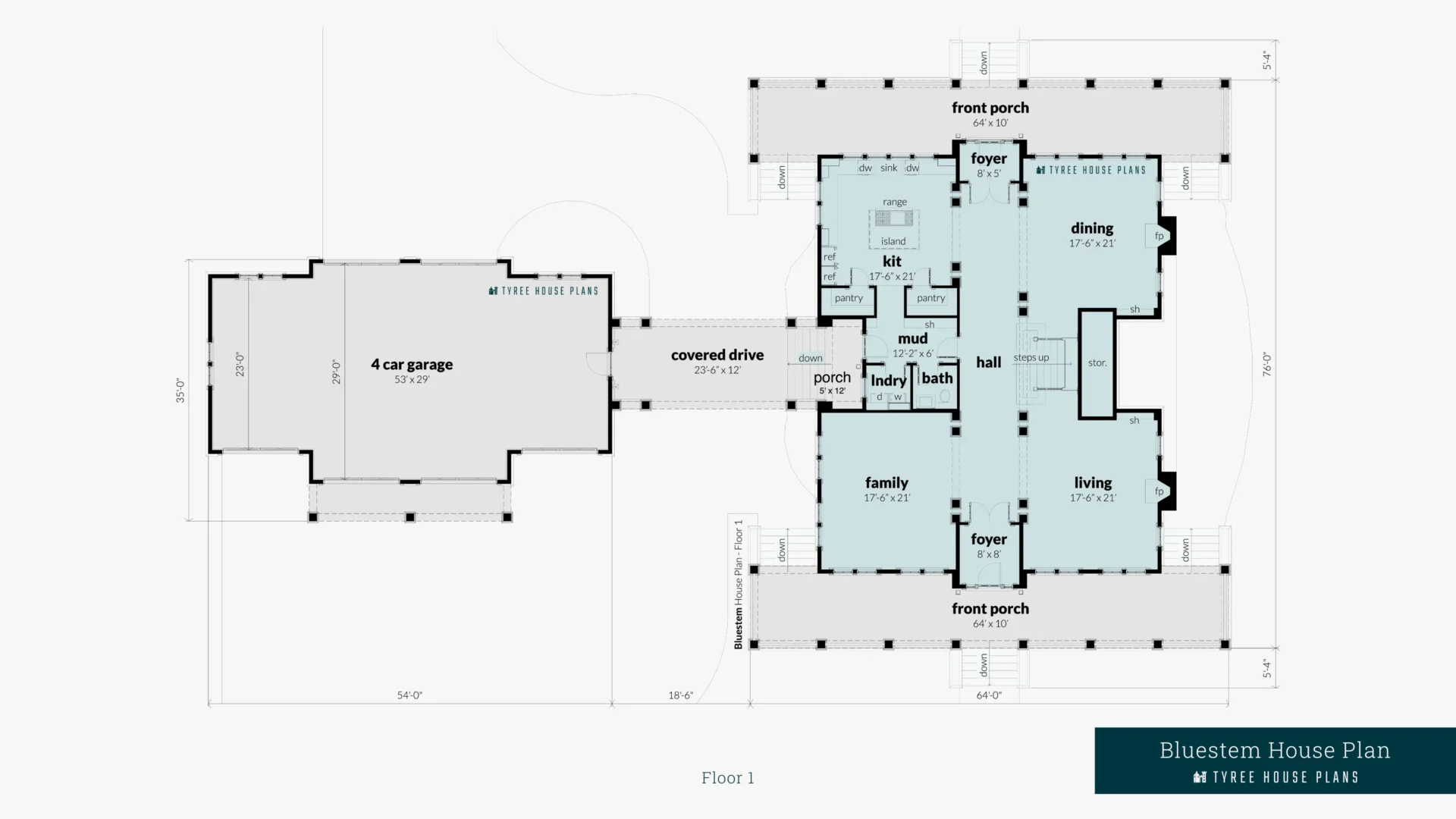 Bluestem House Plan Floor 1 Artwork by Tyree House Plans