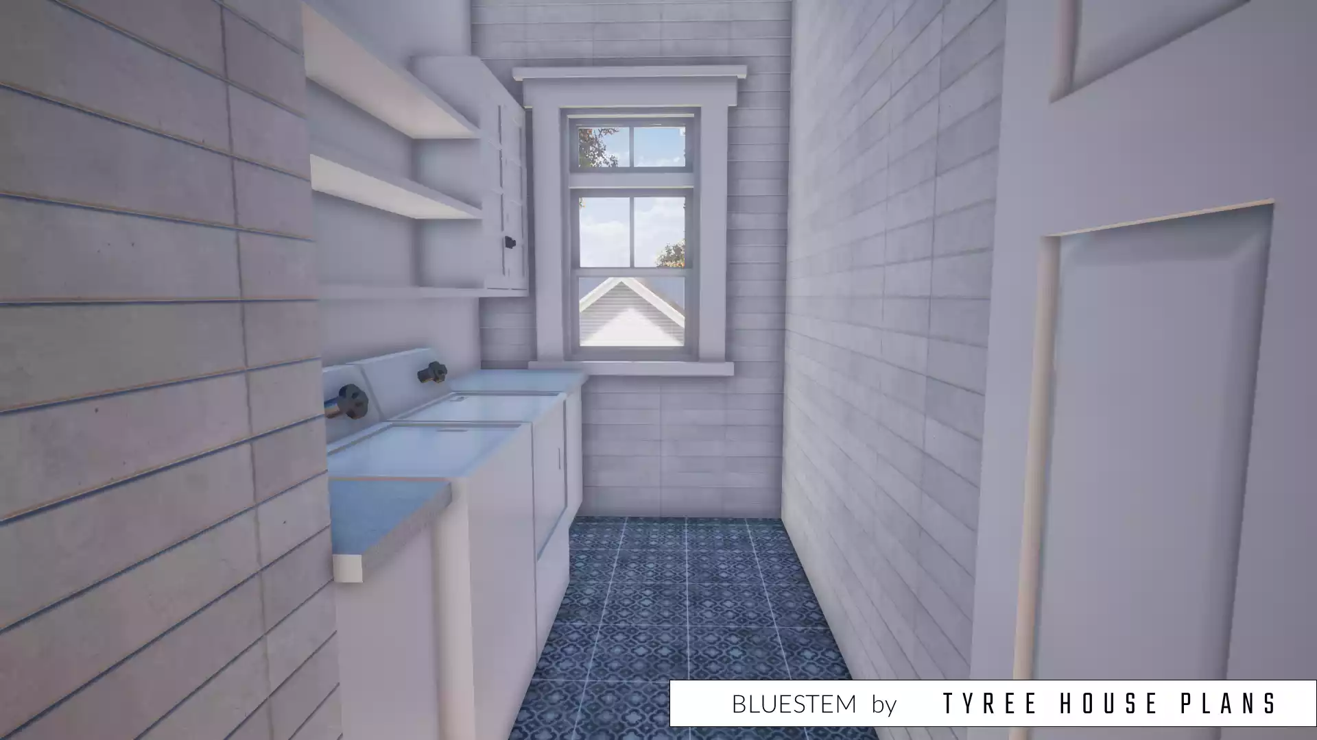 Laundry room with window. Bluestem by Tyree House Plans.