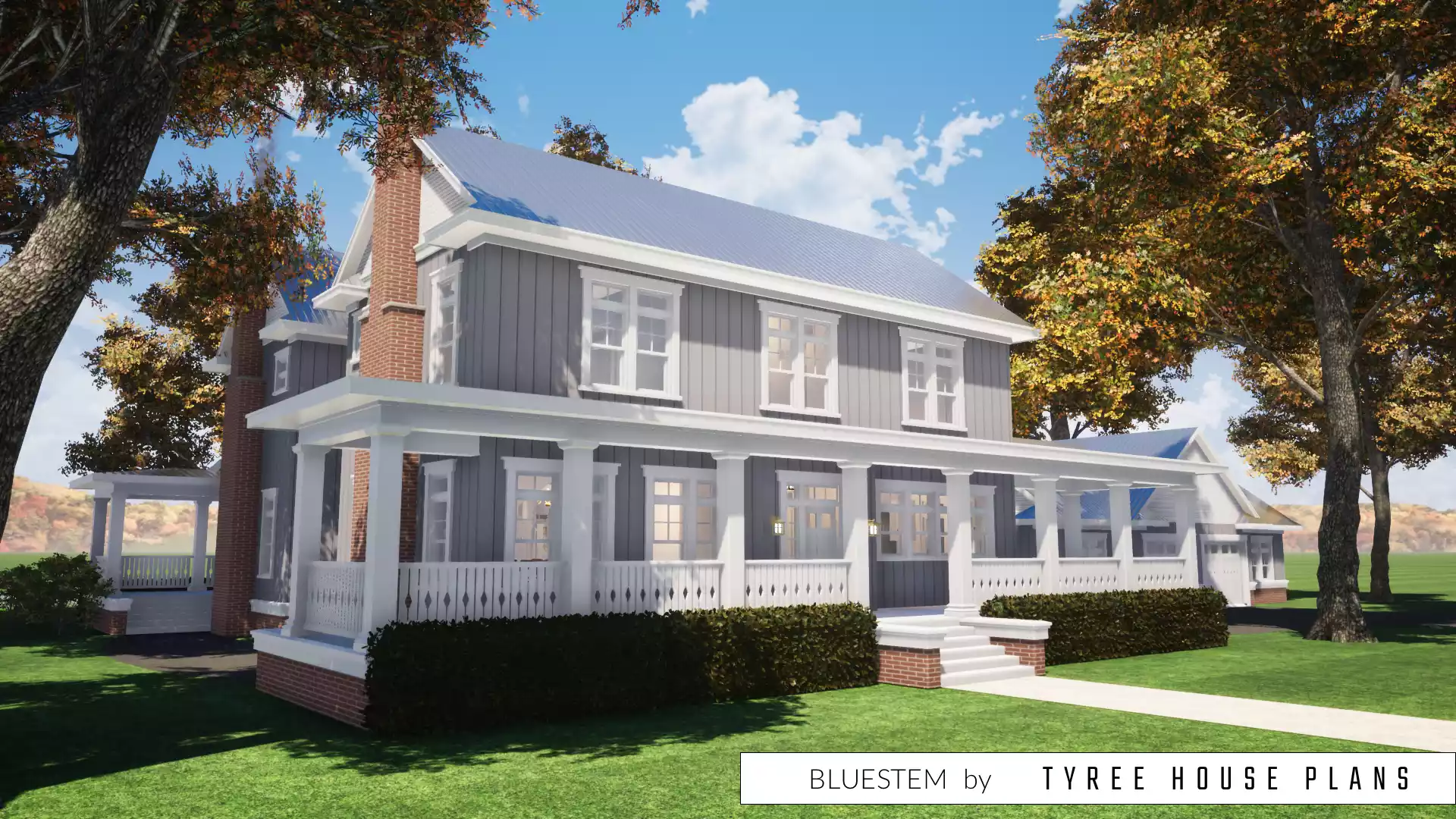 Front of farmhouse. Bluestem by Tyree House Plans.