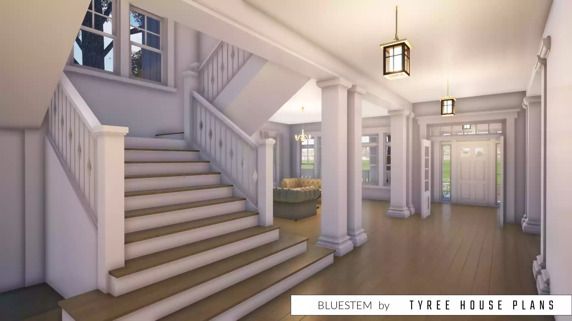 Entry to double stairwell. Bluestem by Tyree House Plans.
