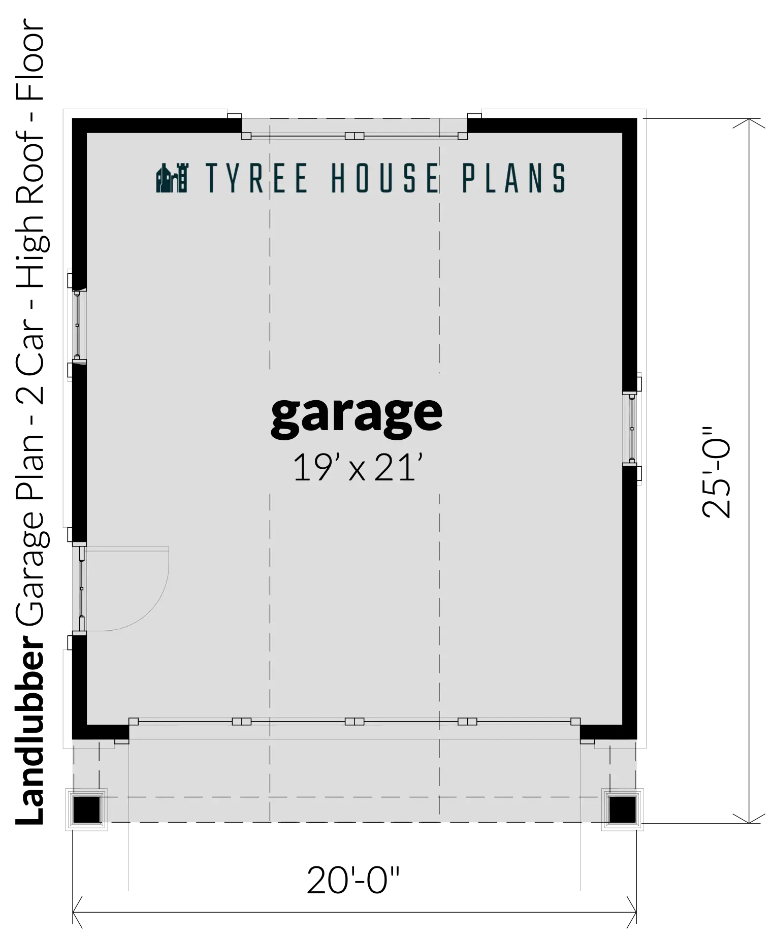 Floor - Landlubber Garage Plan - 2 Car - High Roof by Tyree House Plans