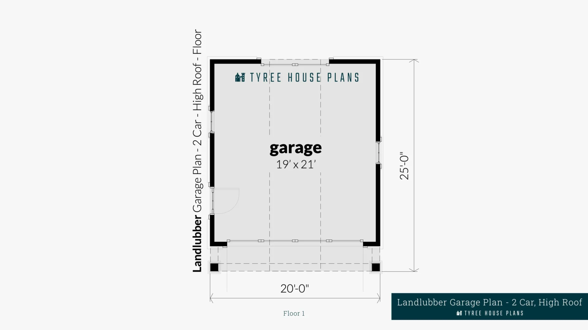 Landlubber Garage Plan - 2 Car, High Roof - Floor Artwork by Tyree House Plans