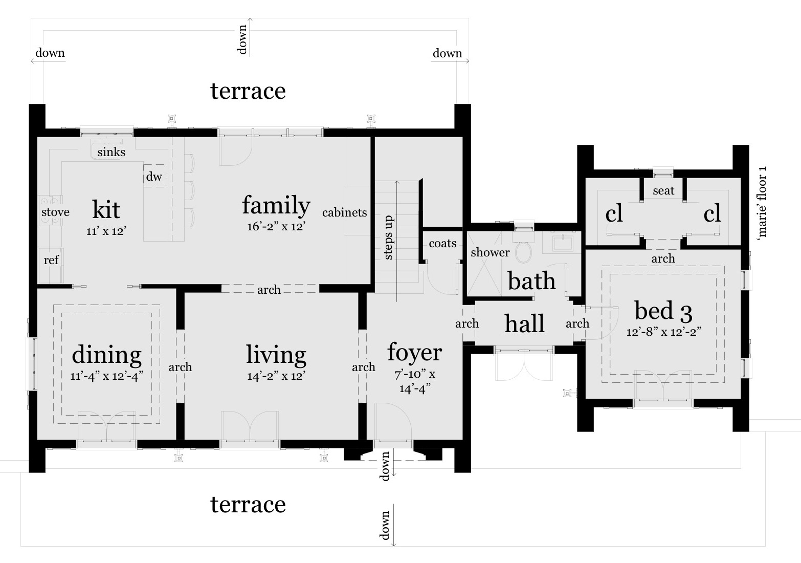 Floor 1. Marie by Tyree House Plans.