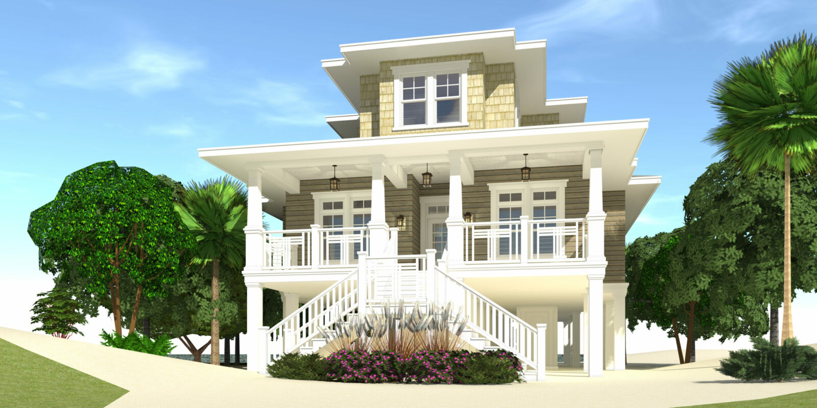 4 Bedroom Beach House Plan with Large Porches. Tyree House Plans.