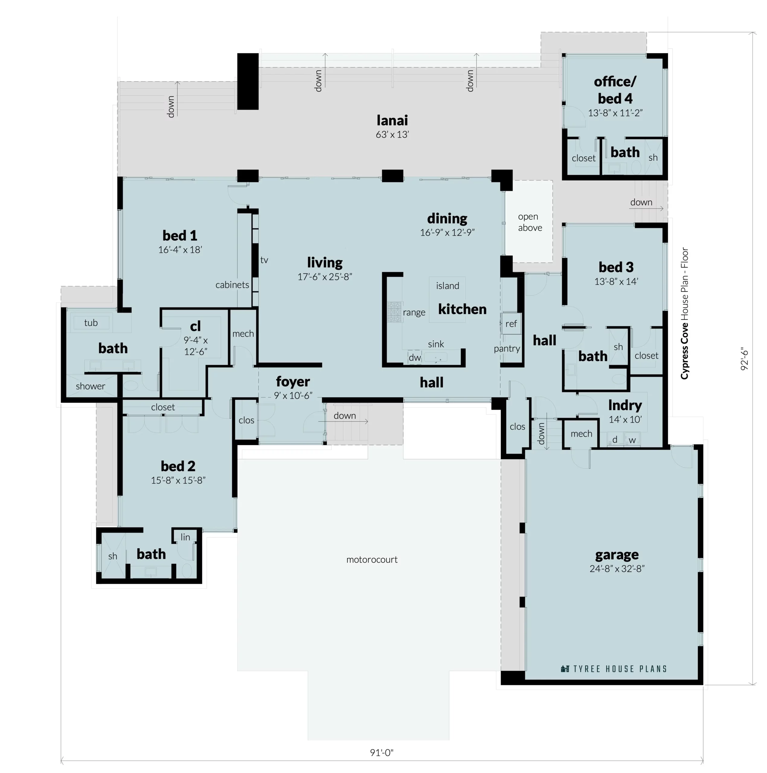 Floor plan. Cypress Cove by Tyree House Plans.