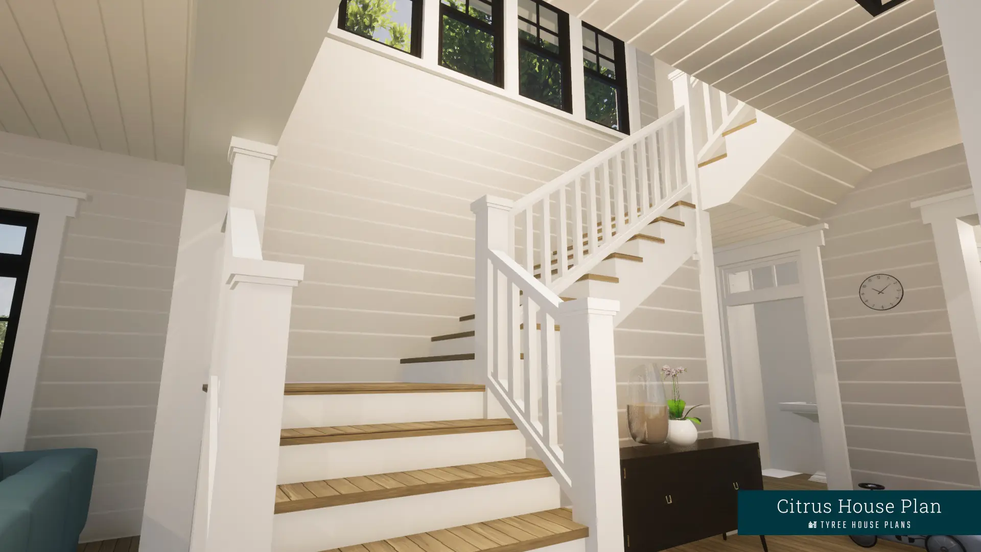 Stairs to upper level. Citrus by Tyree House Plans.