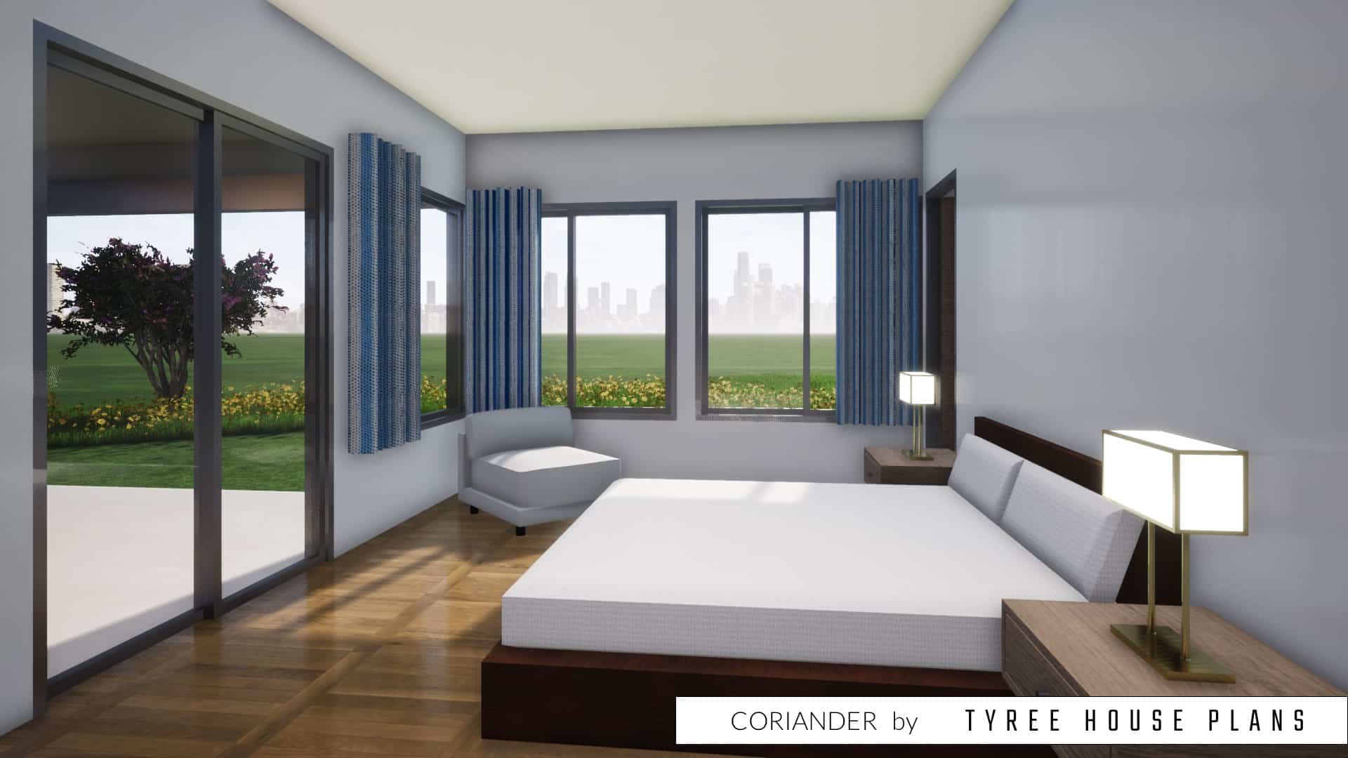 Master bedroom. Coriander by Tyree House Plans.