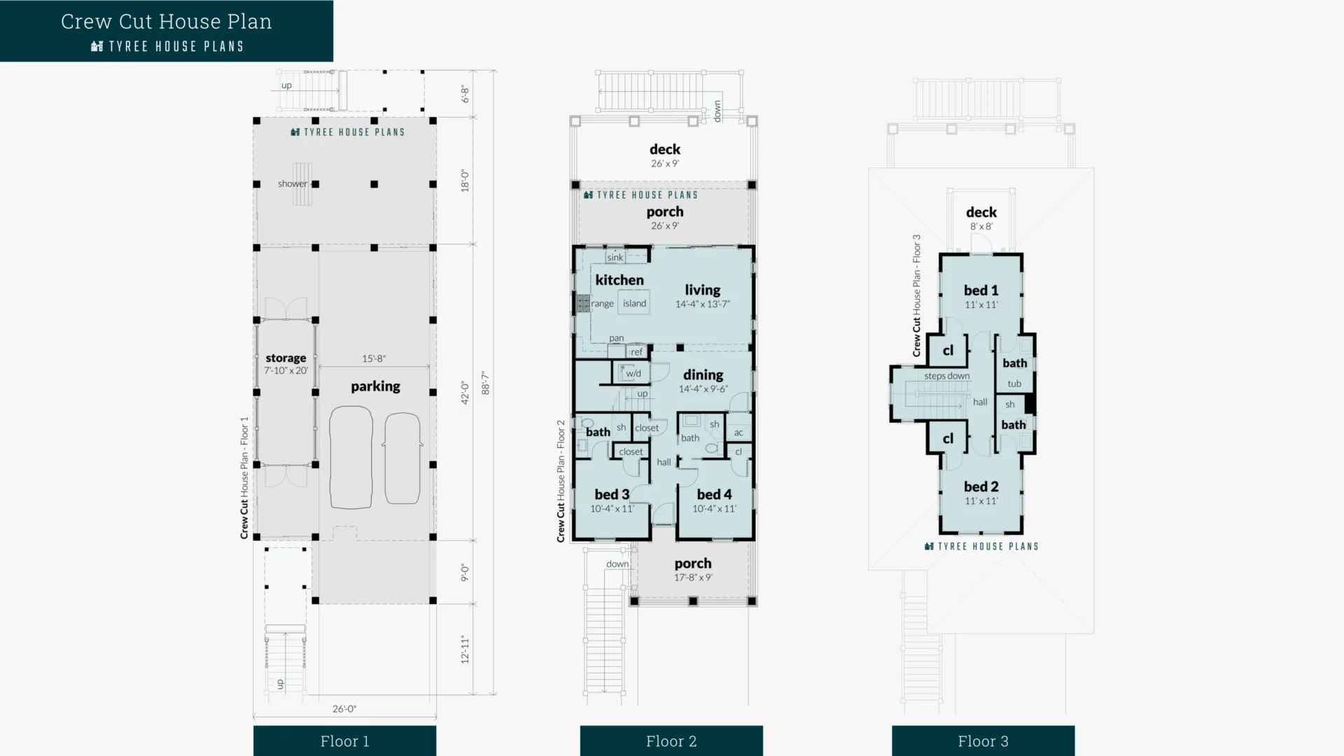 Crew Cut House Plan Floor Artwork by Tyree House Plans