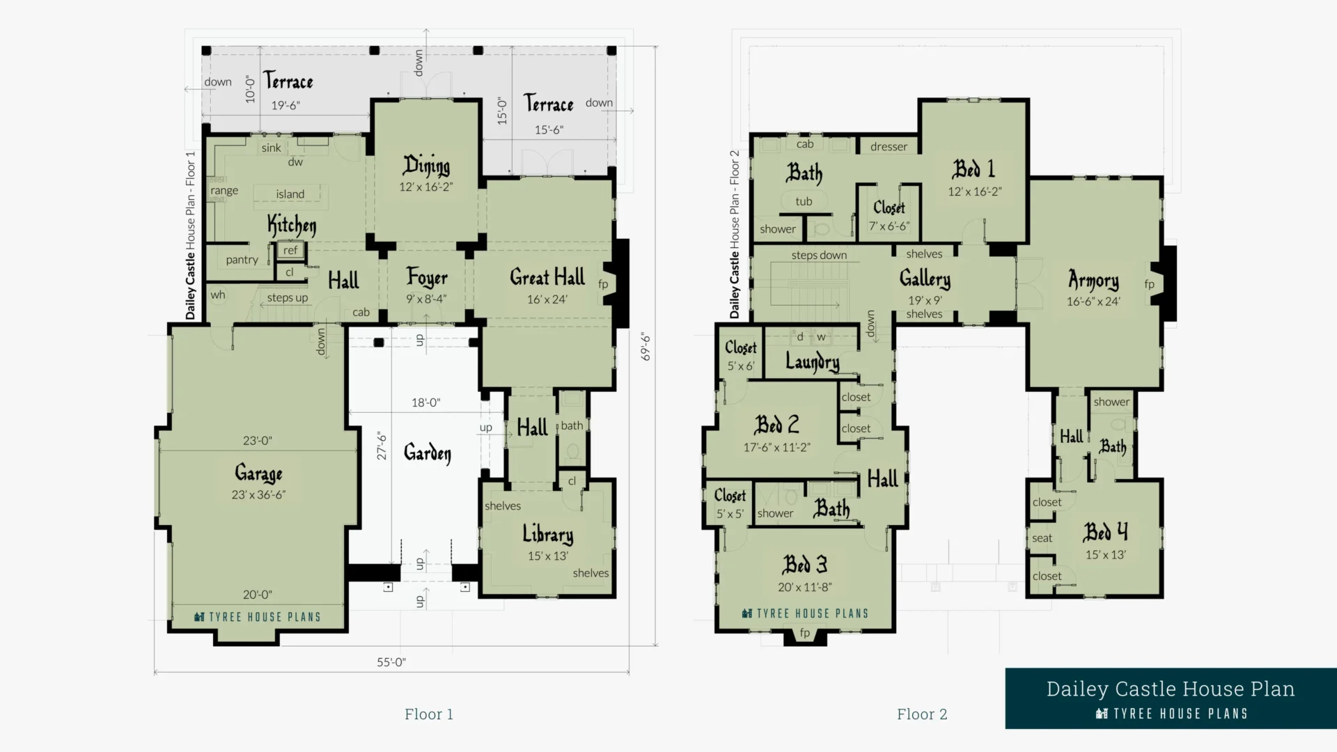 Dailey Castle House Plan Floor Artwork by Tyree House Plans