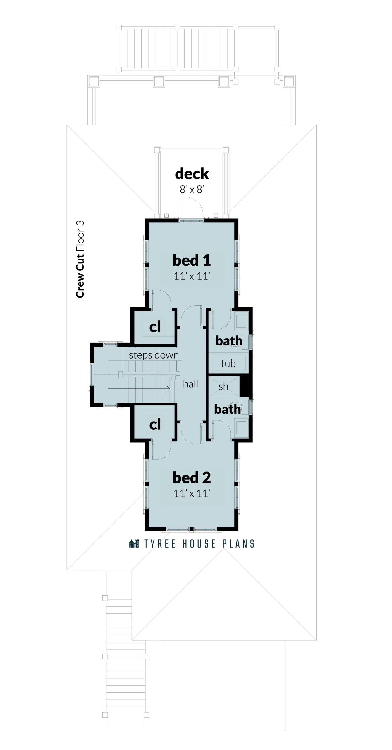 Floor 3. Crew Cut by Tyree House Plans.