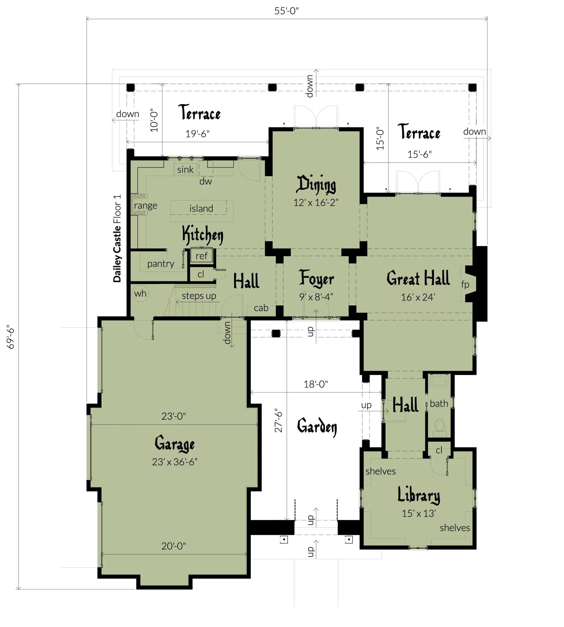 Floor 1. Dailey Castle by Tyree House Plans.