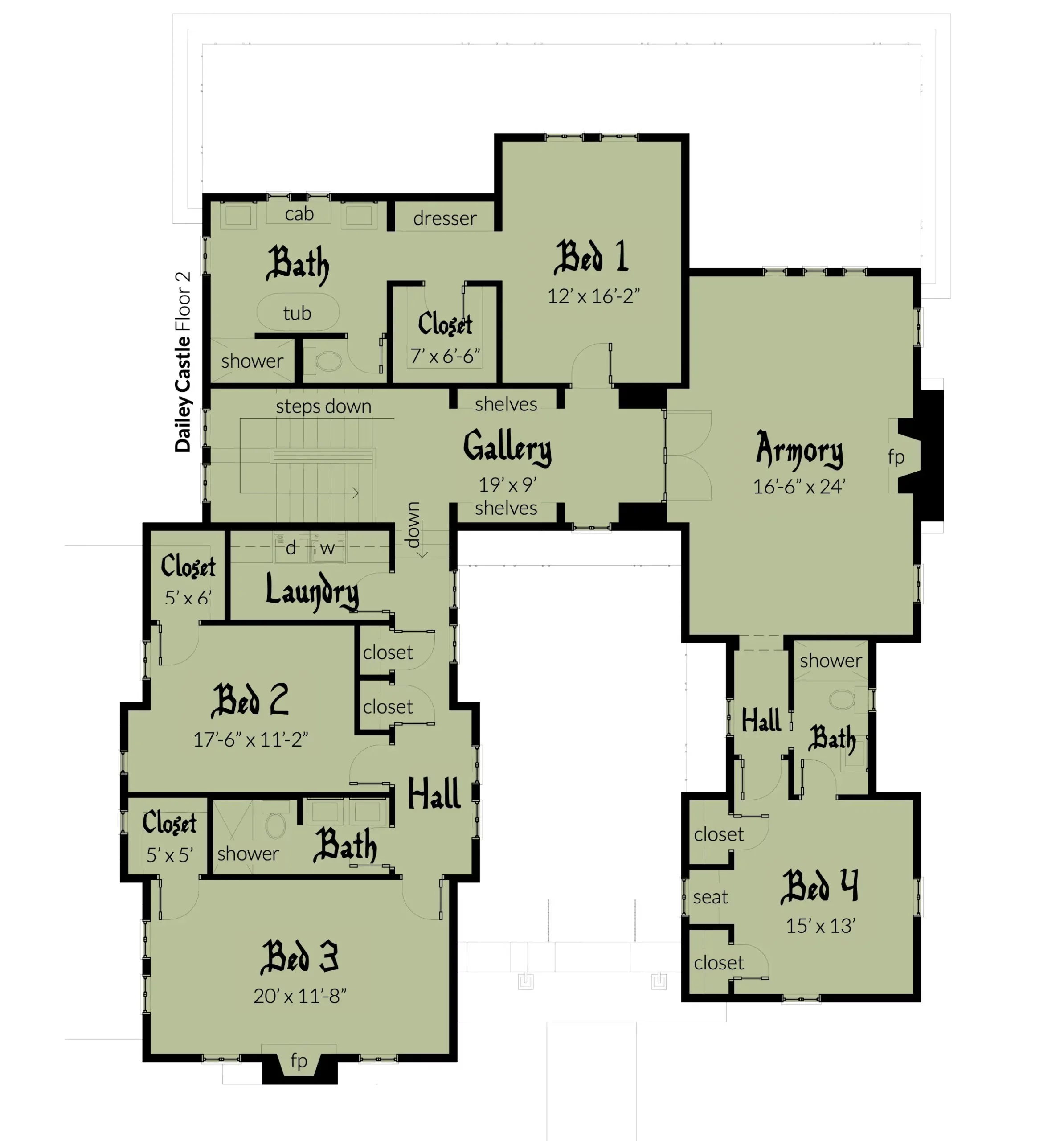 Floor 2. Dailey Castle by Tyree House Plans.