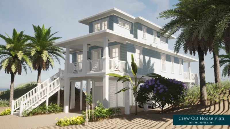 Front right view of the house. Crew Cut by Tyree House Plans