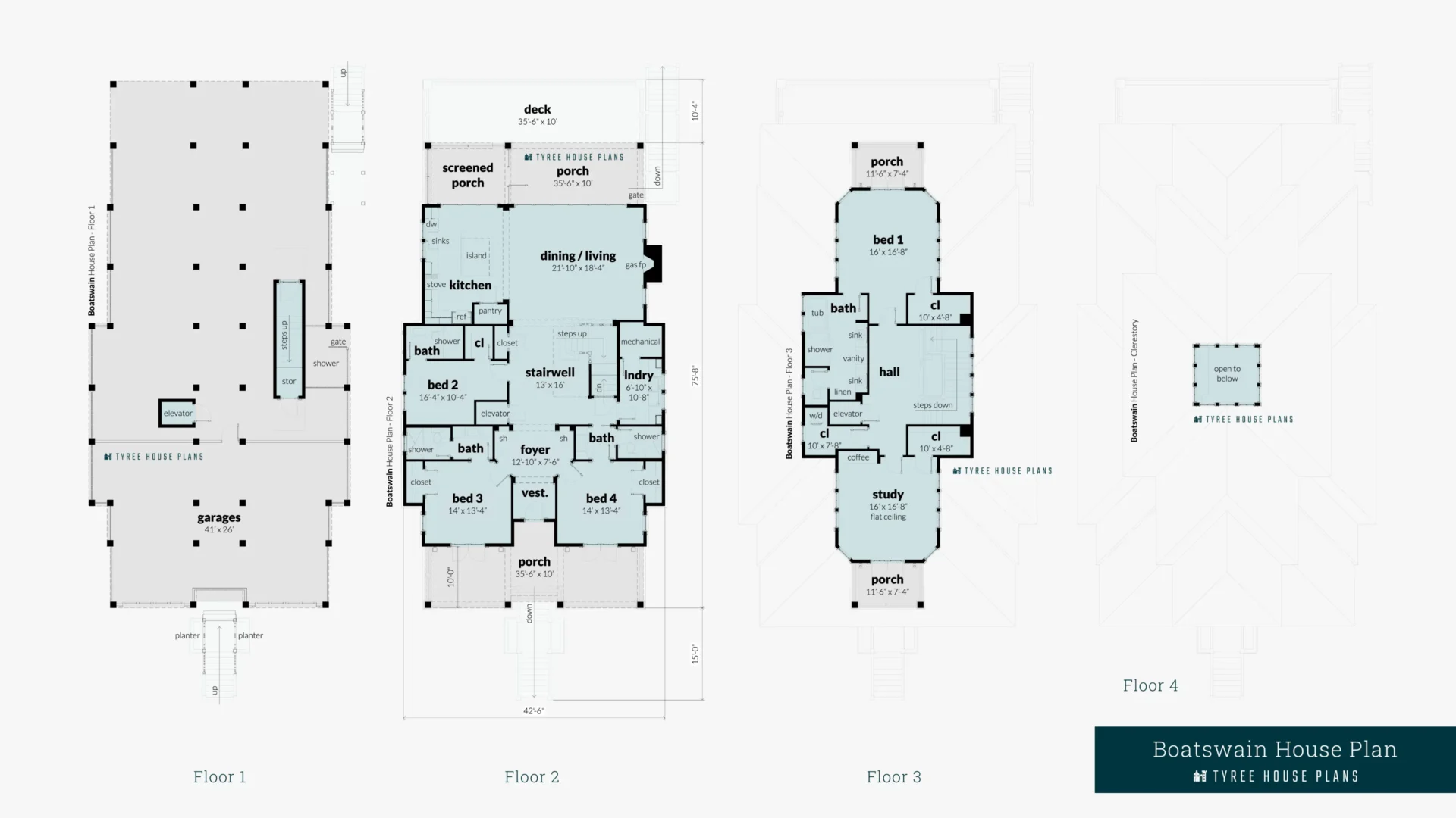 Boatswain House Plan Floor Artwork by Tyree House Plans