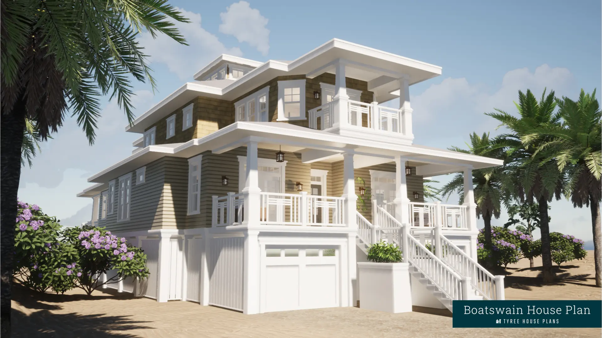 Front left view of the house. Boatswain by Tyree House Plans