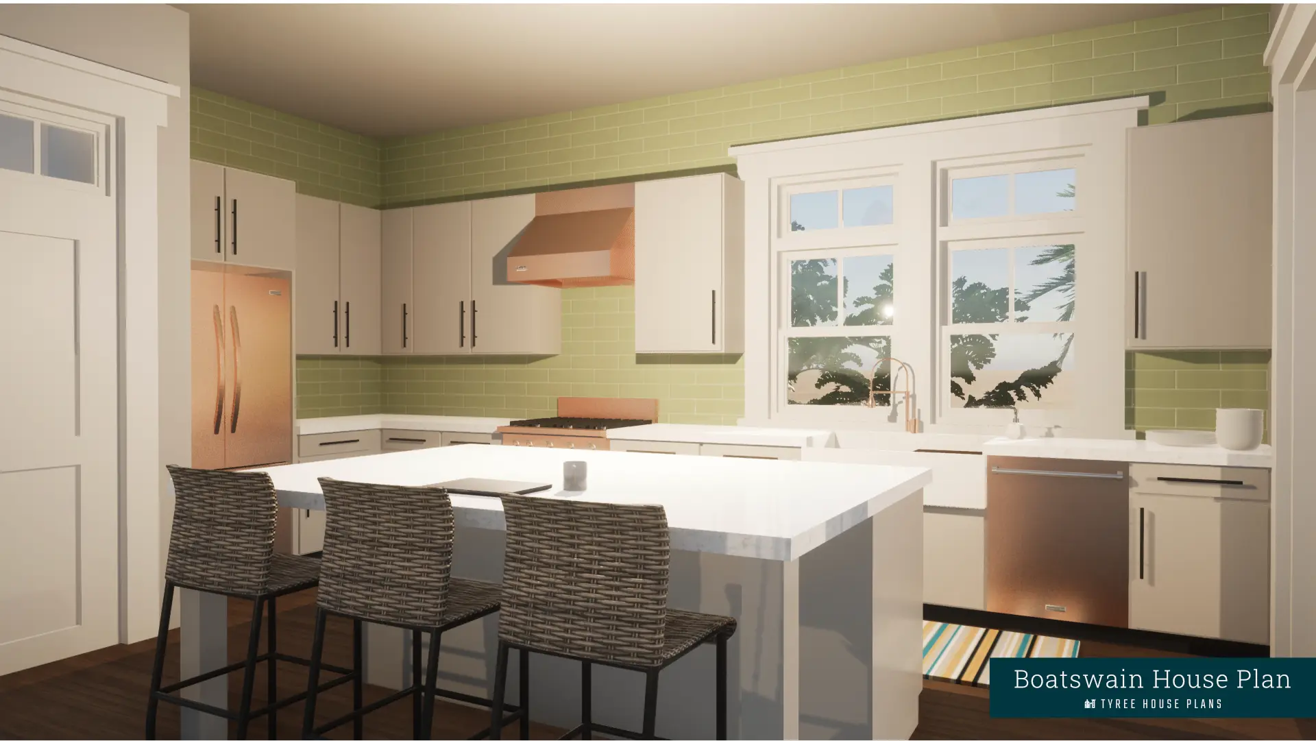 Windows above the kitchen sink. Boatswain by Tyree House Plans