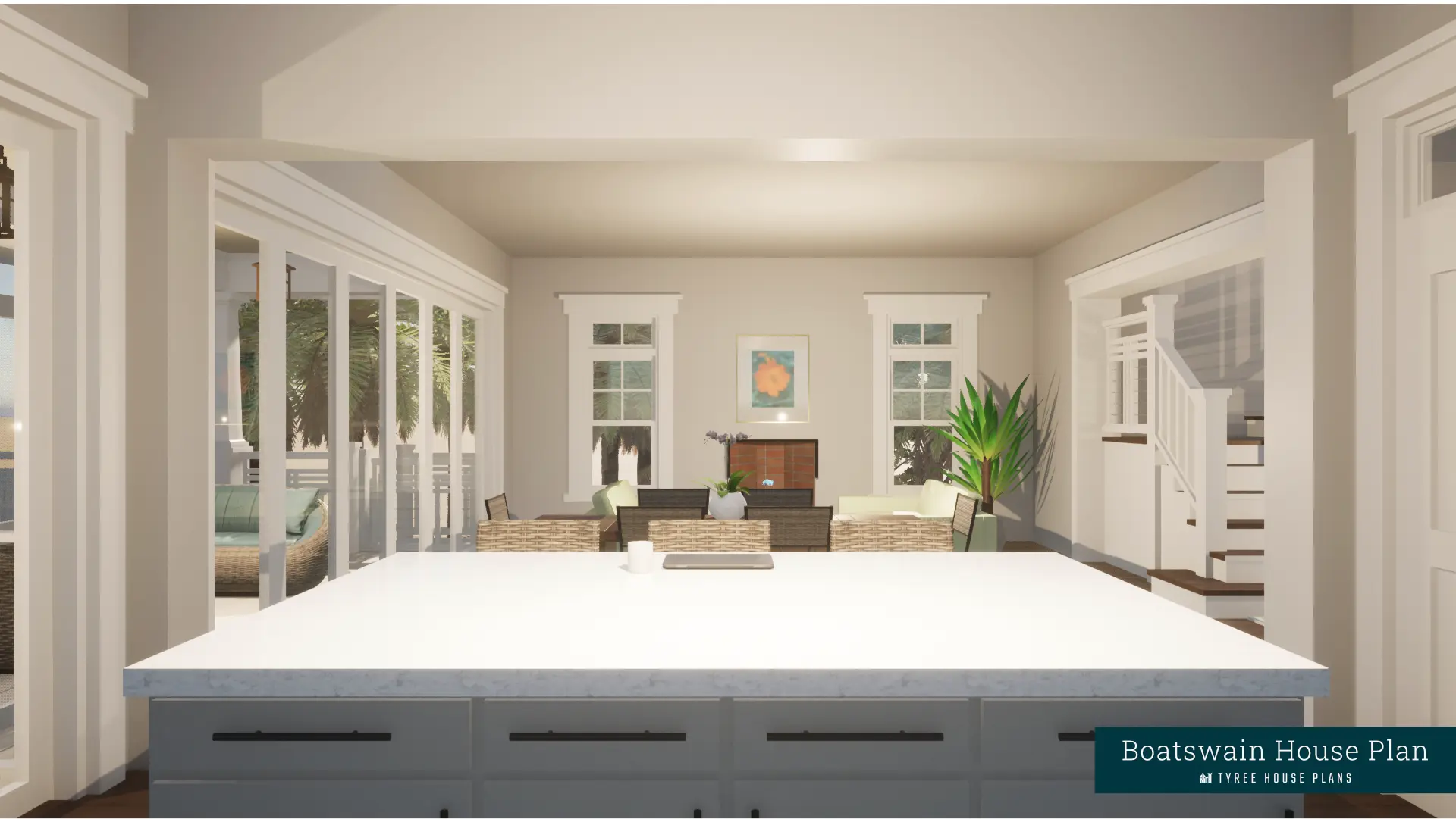 Kitchen island with seating. Boatswain by Tyree House Plans.
