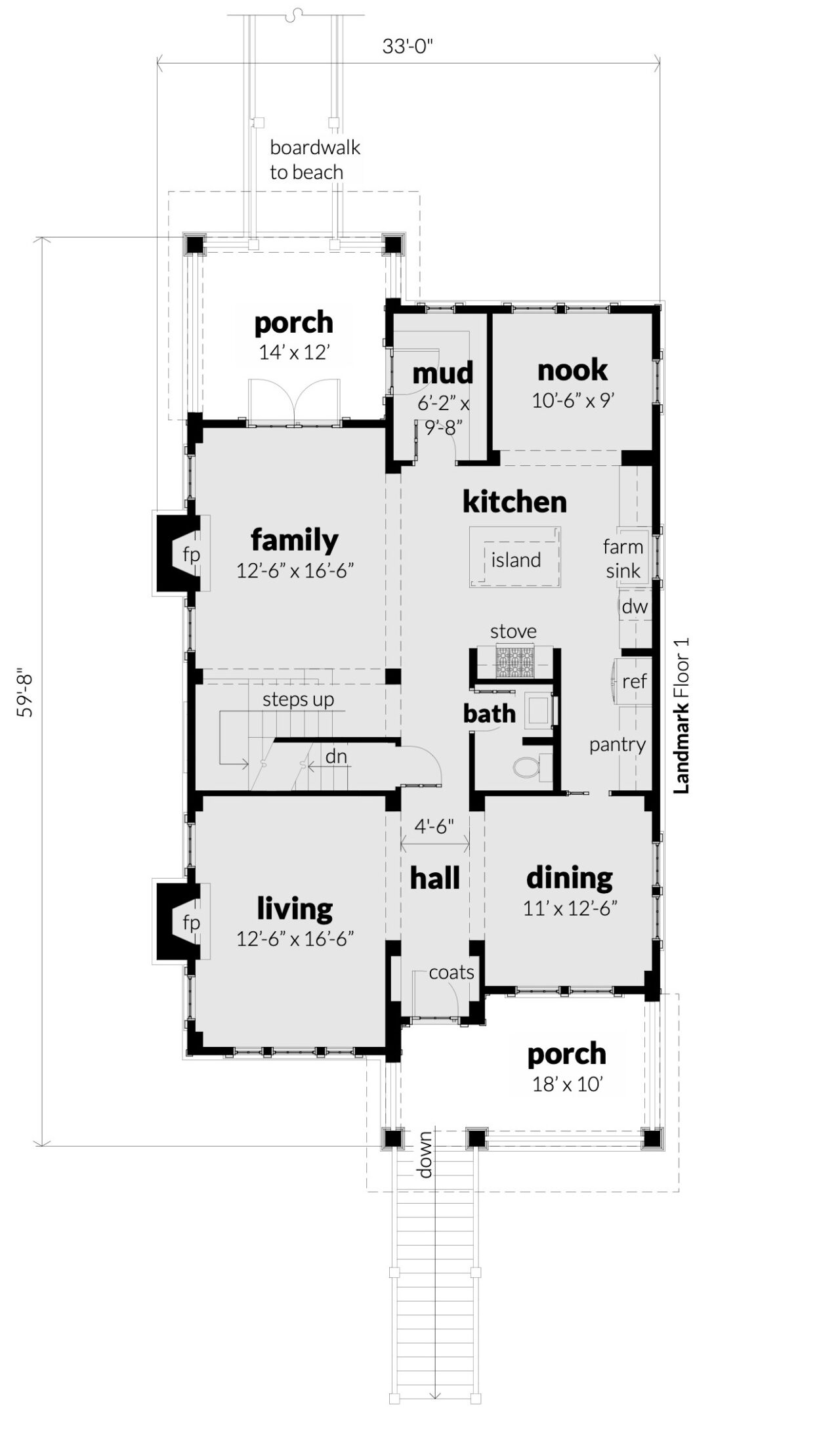 Landmark. Beach house with elevated walk by Tyree House Plans.
